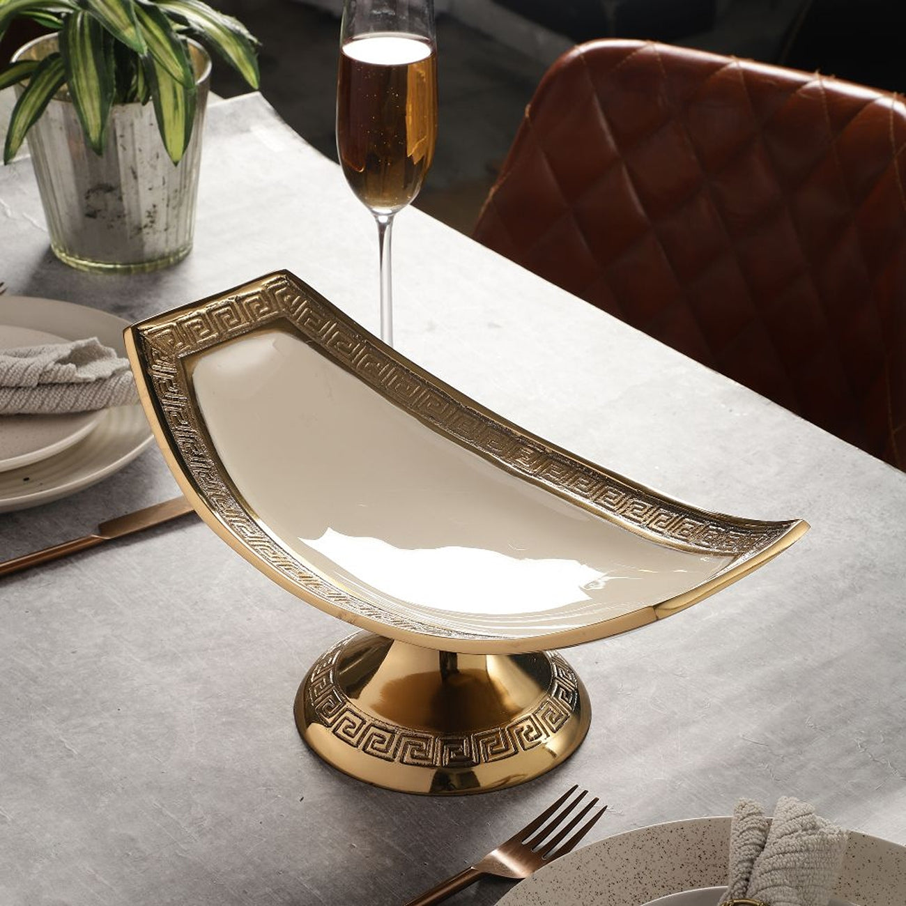 Versace Design Platter in Ivory Enamle & Gold Finish