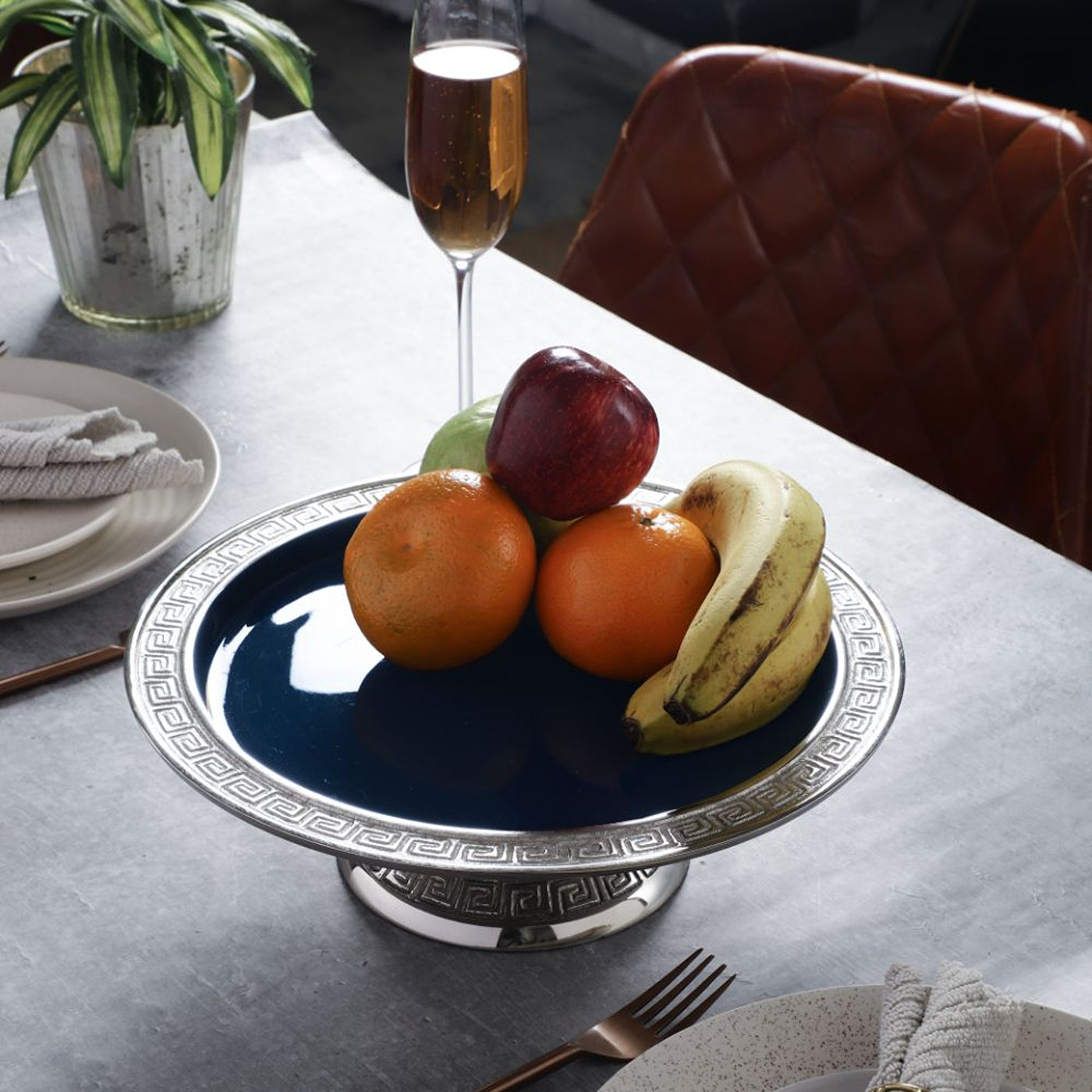 Versace Design Cake Stand  in Blue Enamle & Silver Finish