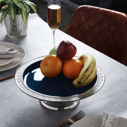 Versace Design Cake Stand  in Blue Enamle & Silver Finish