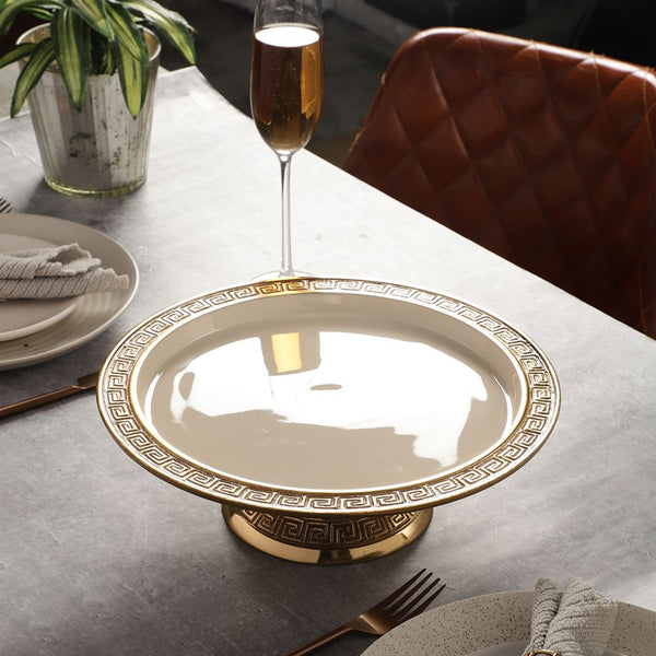 De Massion Versace Design Cake Stand in Ivory Enamle & Silver Finish dimensions