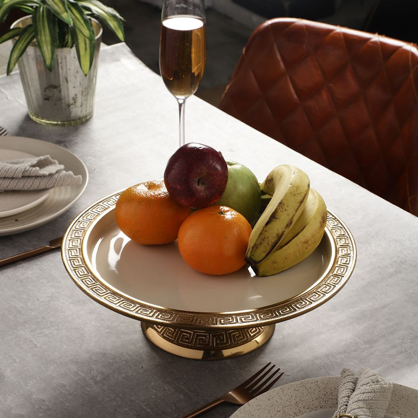 Versace Design Cake Stand in Ivory Enamle & Silver Finish