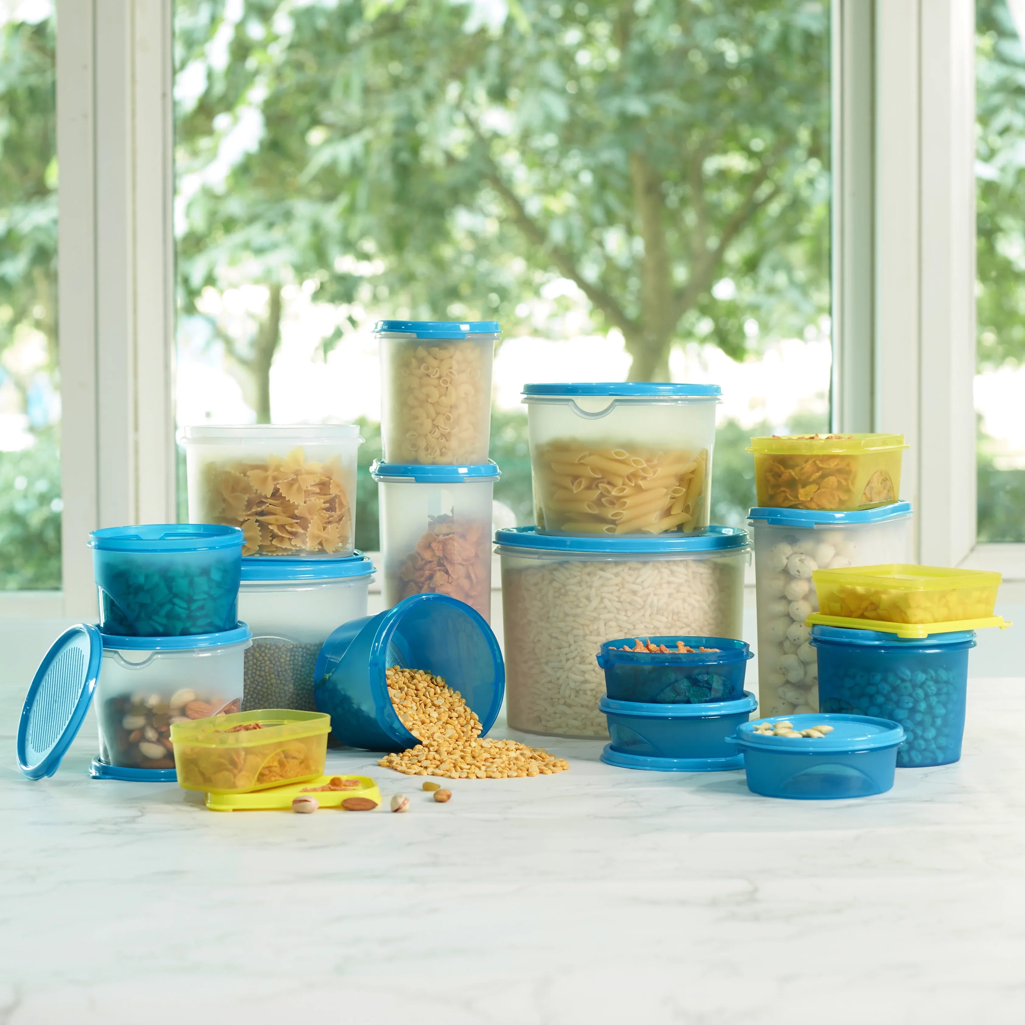 Fiesta 100% BPA-Free Plastic Oval Container Set of 3 (1300ml) in Teal & Transparent Colour - HomeTown