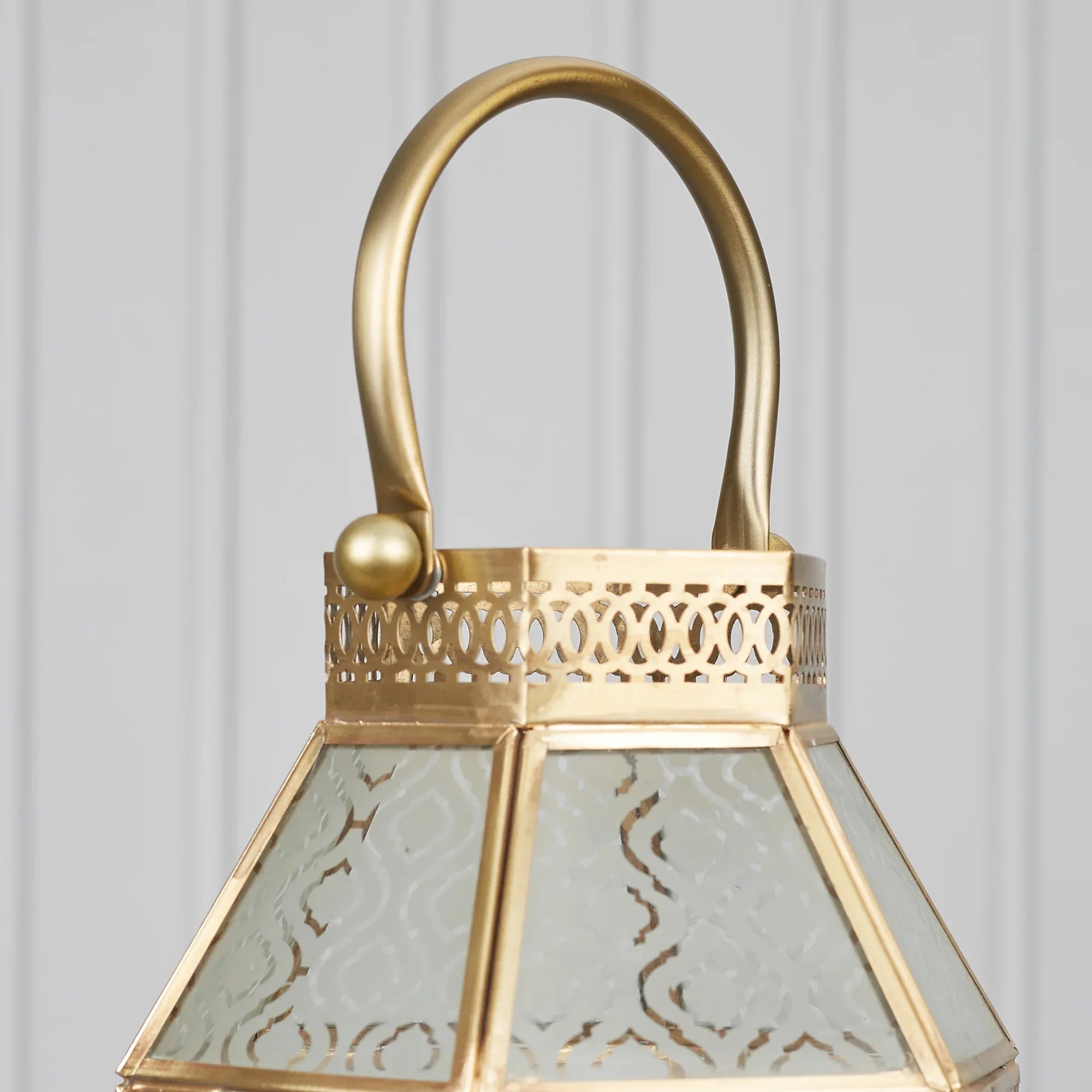 Apollo Iron and Glass Hexagon Lantern 19x37 Cm in Emerald & Gold Colour - HomeTown