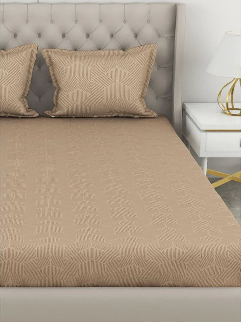 Botanical Cotton King Bed Sheet 274X274 Cm 210 Tc in Beige Colour - HomeTown