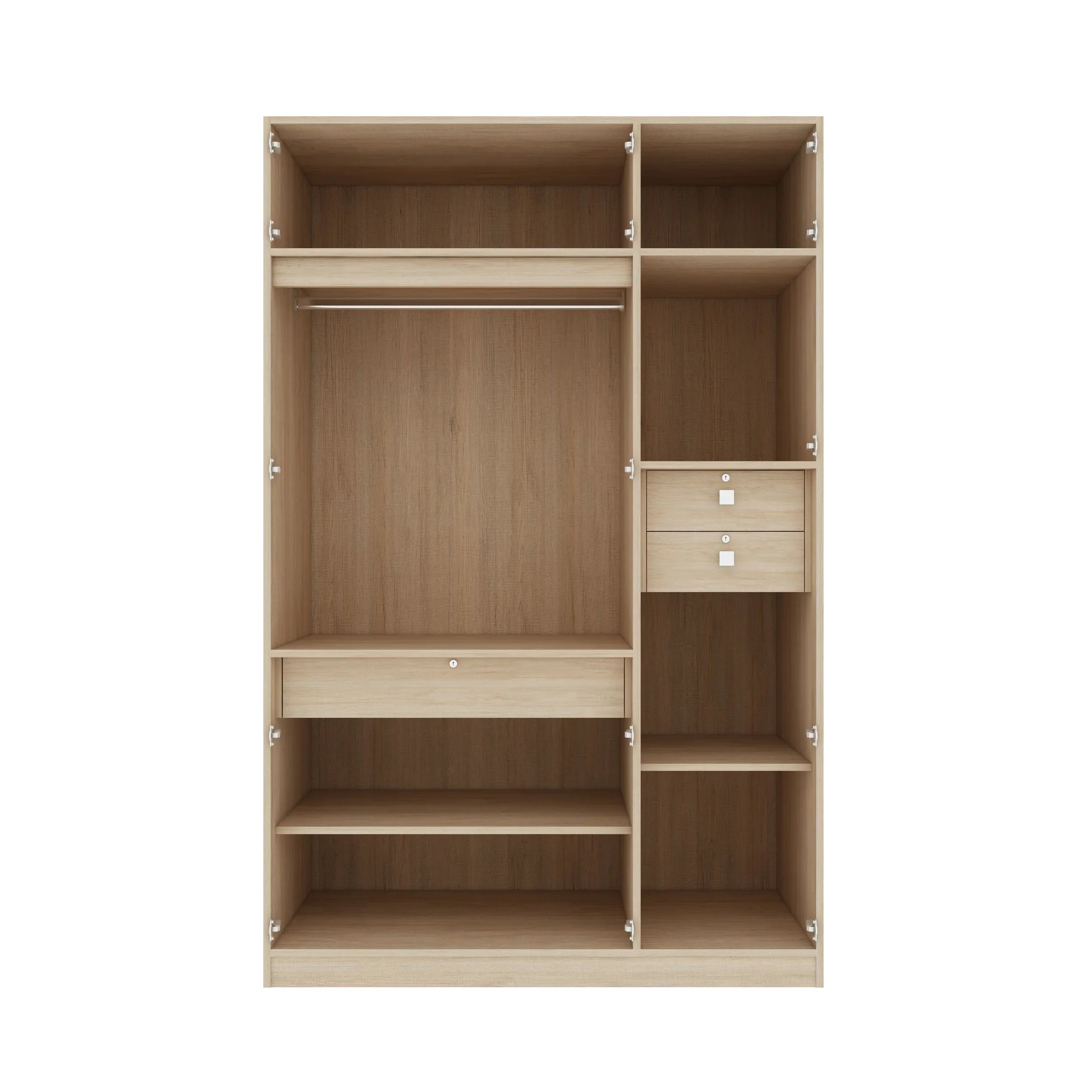 Jordan Three Door Wardrobe in Sonam Oak & White Colour - HomeTown
