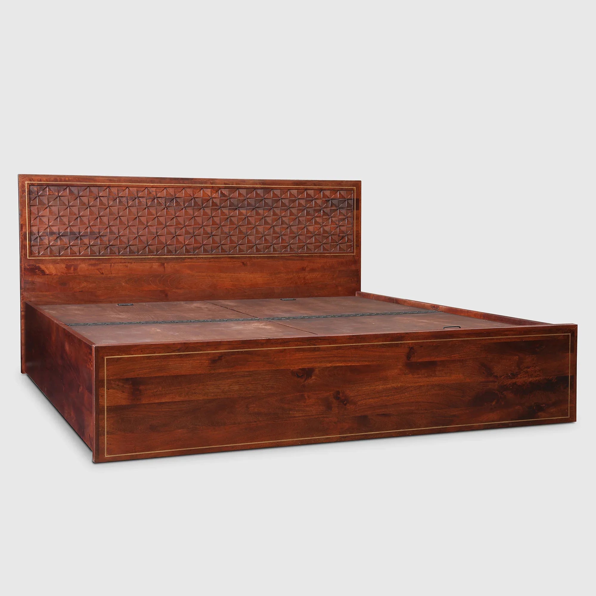 Phoolkari Sheesham Wood King Bed in Honey Finish Colour - HomeTown