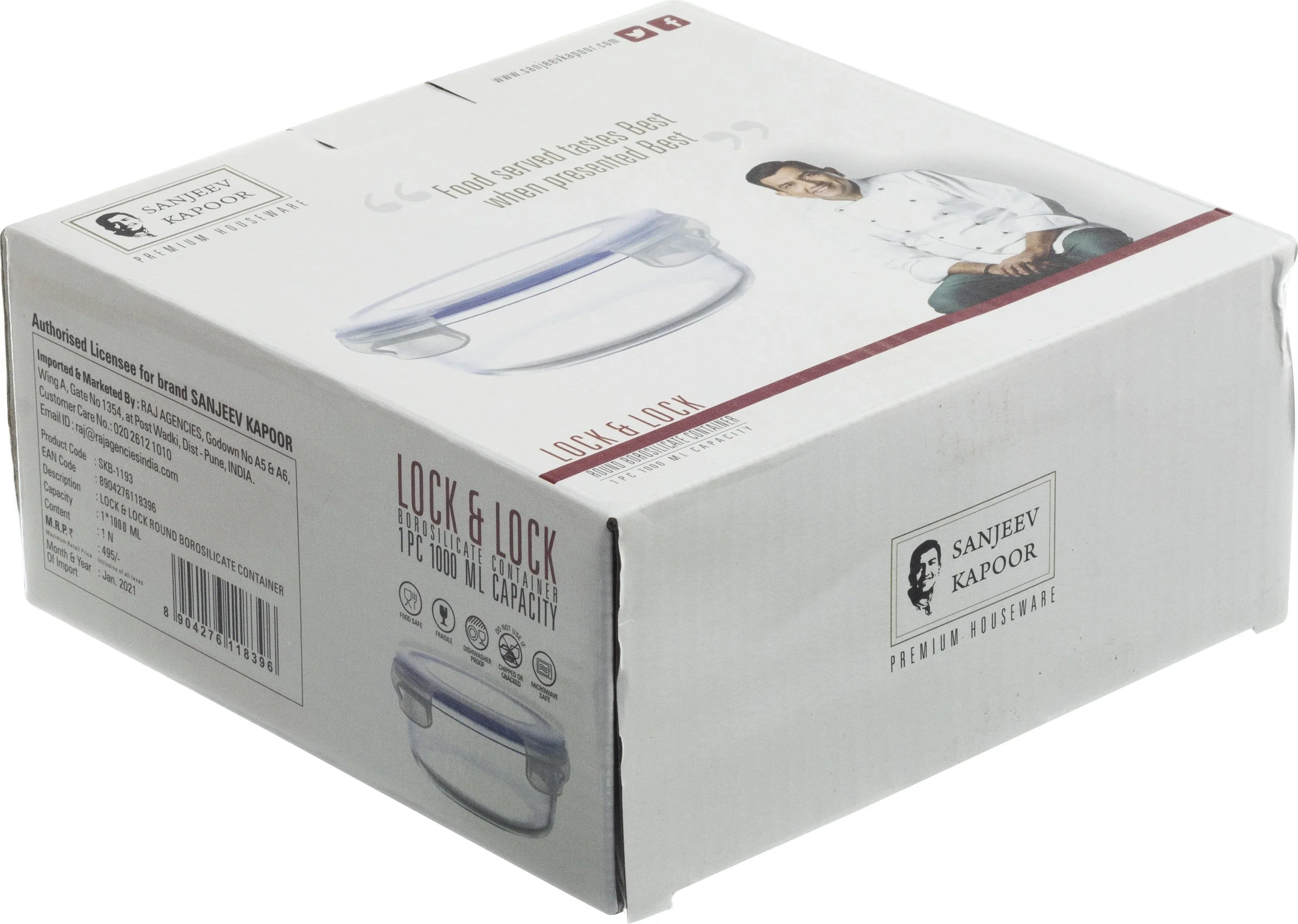 Lock & Lock Glass Round Container 1 Ltr by Sanjeev Kapoor - HomeTown