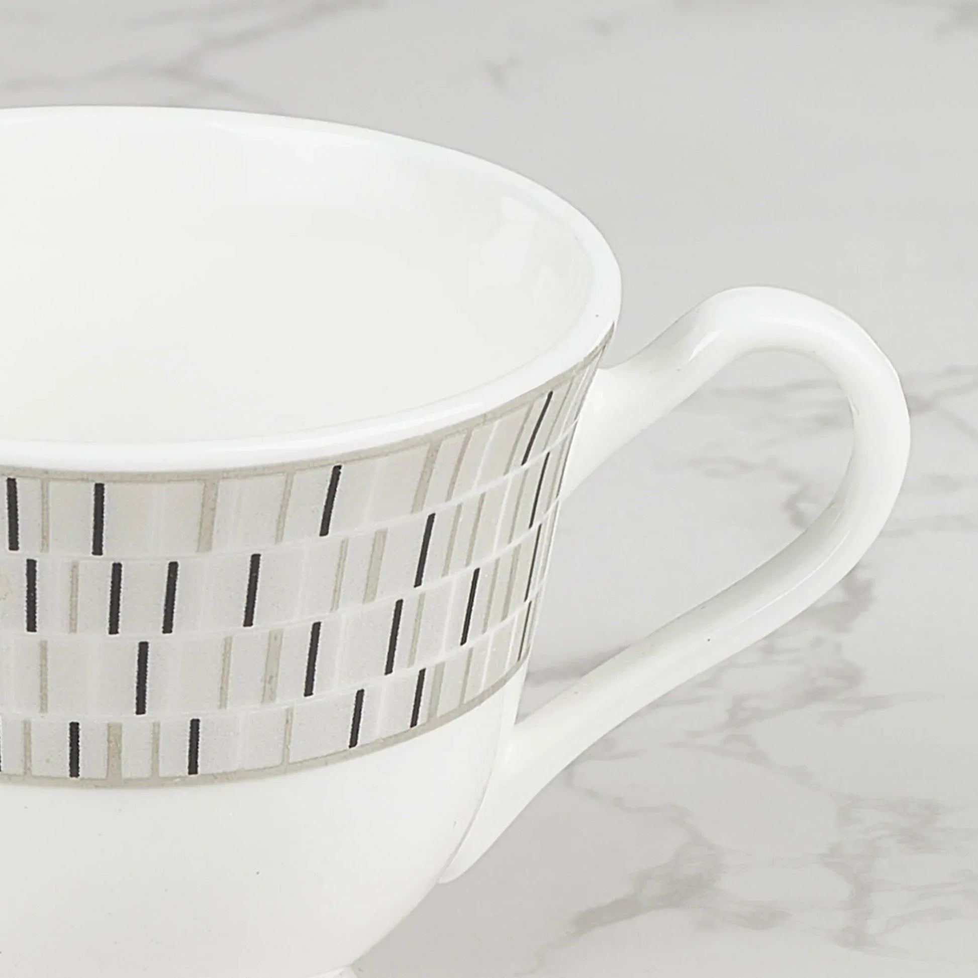 Nora Blocks Bone China Cup & Saucer 170 Ml in White Colour - HomeTown
