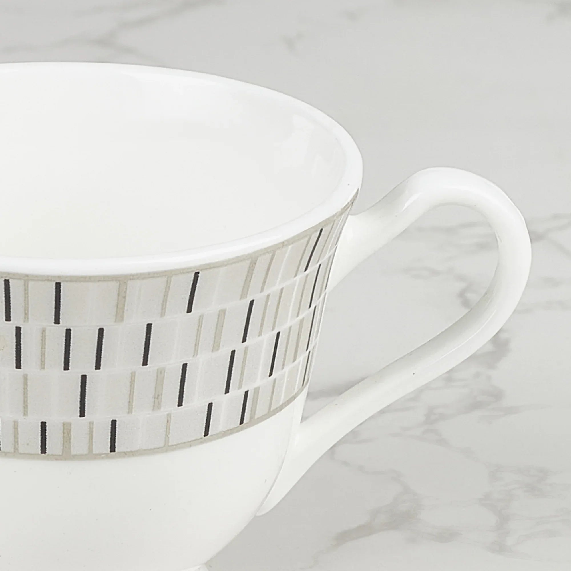 Nora Blocks Bone China Cup & Saucer 170 Ml in White Colour - HomeTown