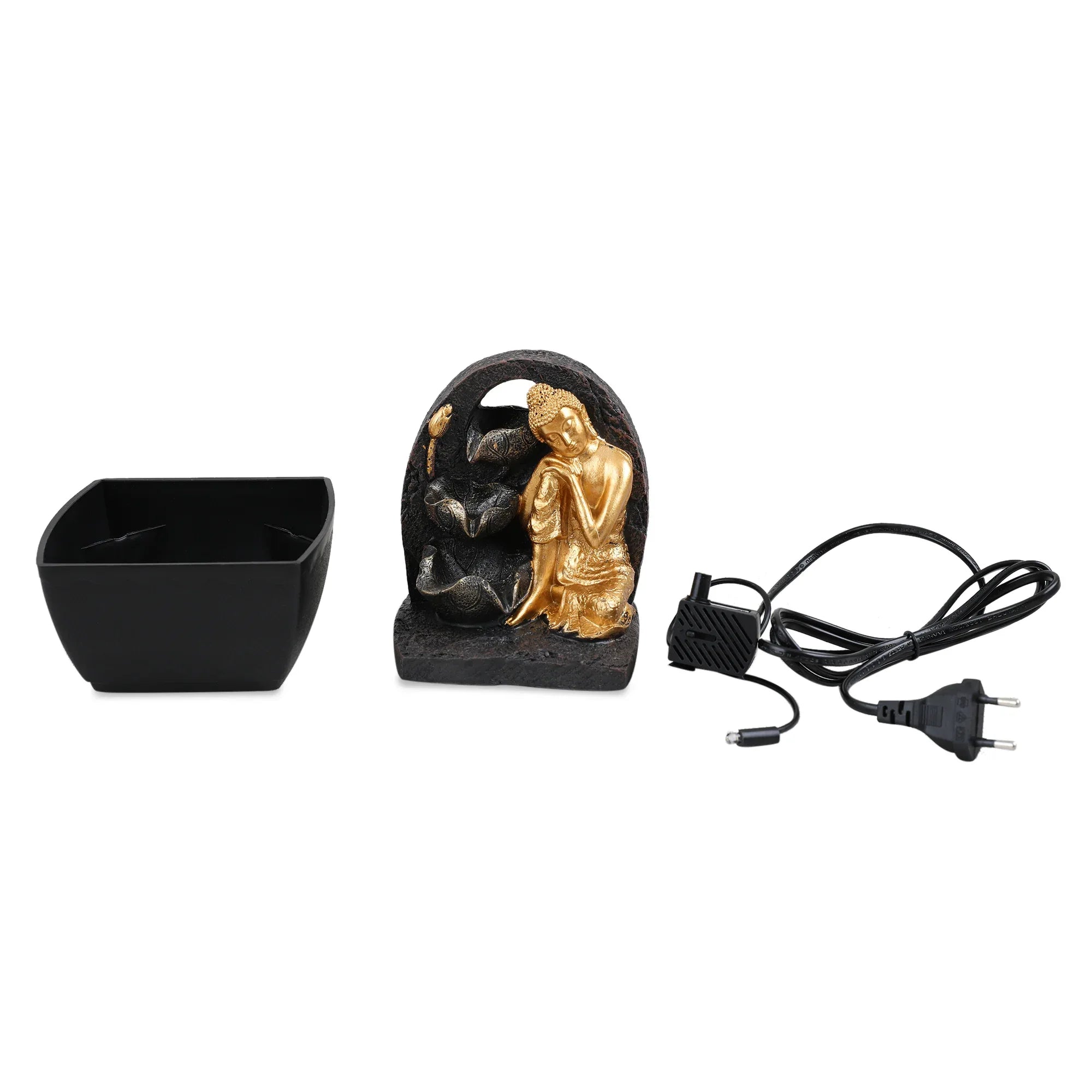 Impression Polyresin Relaxing Buddha Fountain 13X18Cm in Black Gold Colour - HomeTown