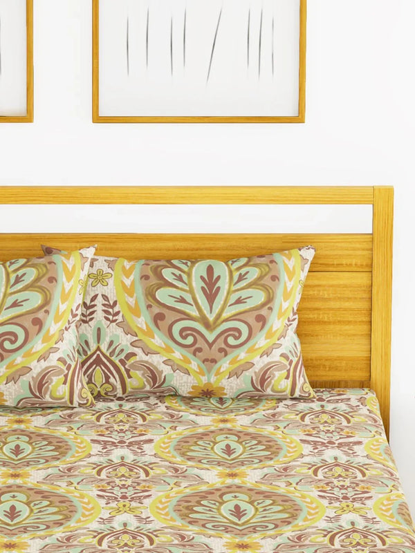 Callista Cotton King Bed Sheet 274X274 Cm in Mustard/Brown Colour dimensions
