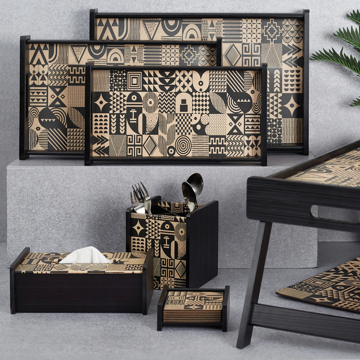 Reversible Dark Wenge Engineered Wood Coaster Set Of 6 in Multi Colour - HomeTown