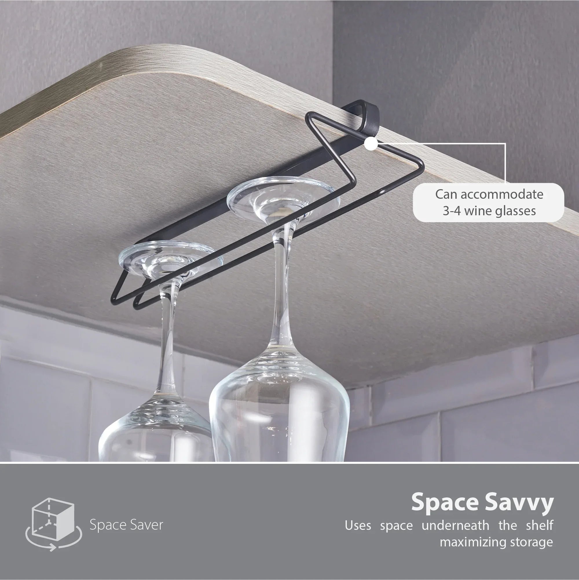 Lattice Metal Space Saver Wine Glass/Champagne Glass/Stemware Holder in Black Colour - HomeTown