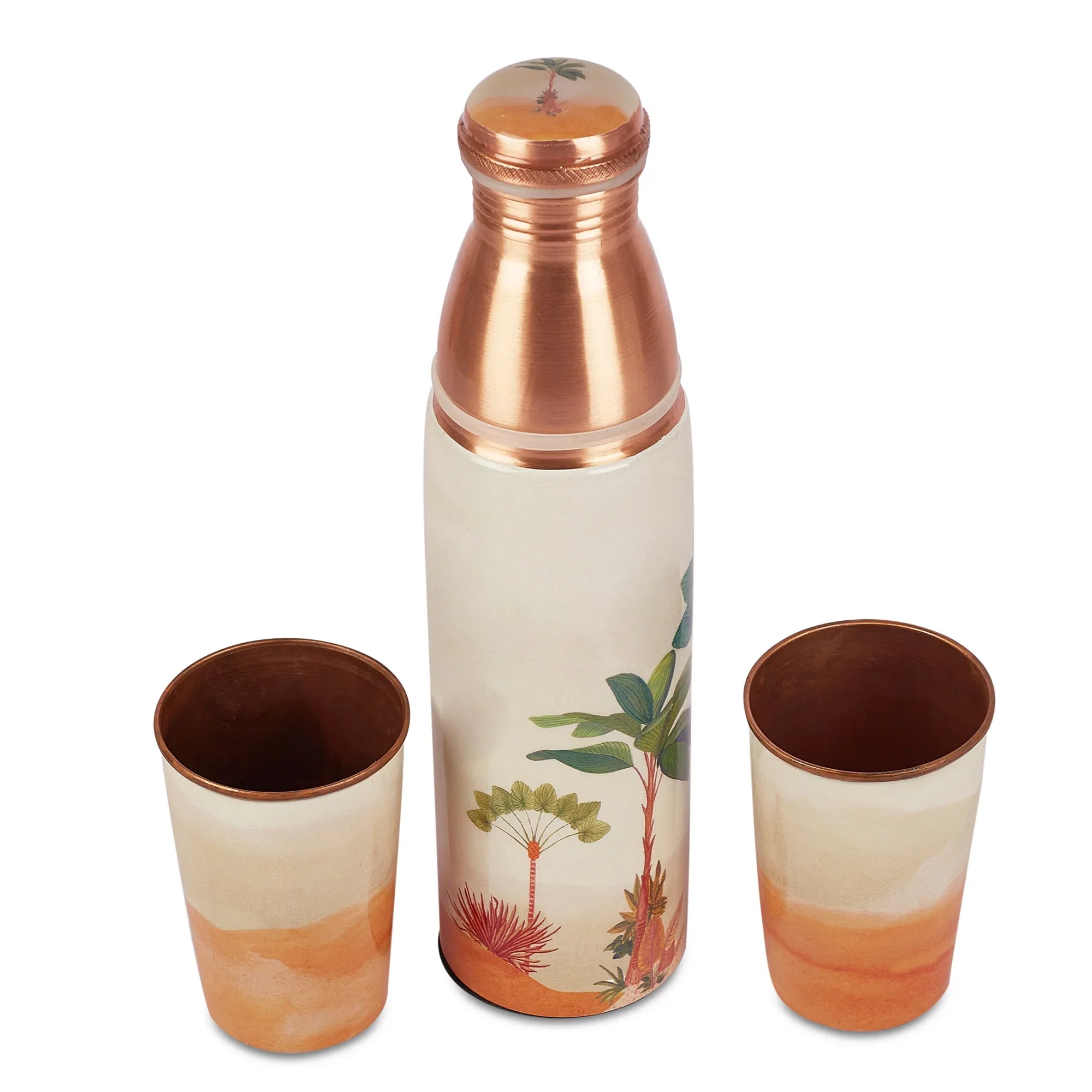Oasis Copper Copper Bottle (1 Liter) & Tumbler (300ml) Set of 3 in Multi Colour - HomeTown