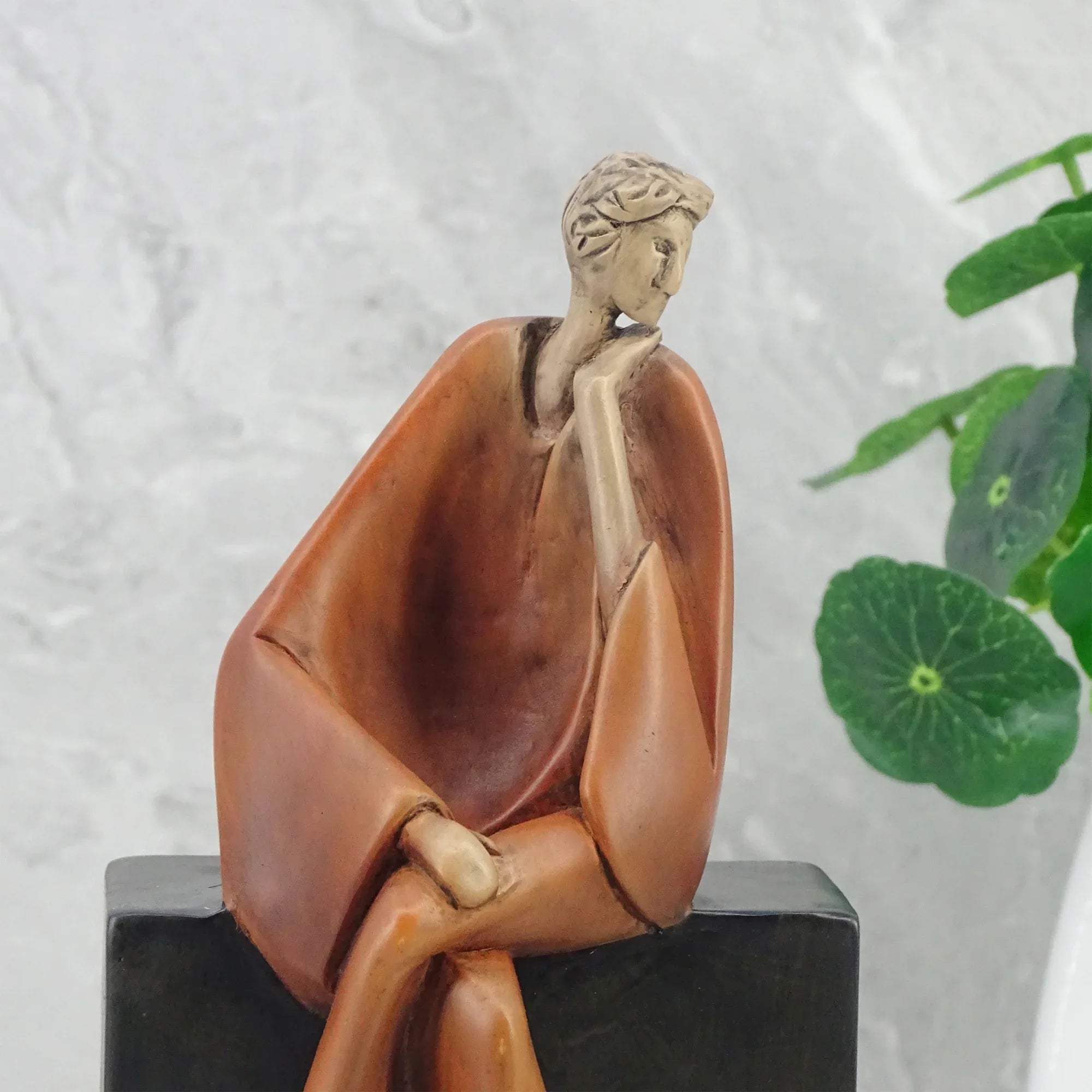 Alpine Polyresin Man Posing On Bench 23 Cm in Brown Colour - HomeTown