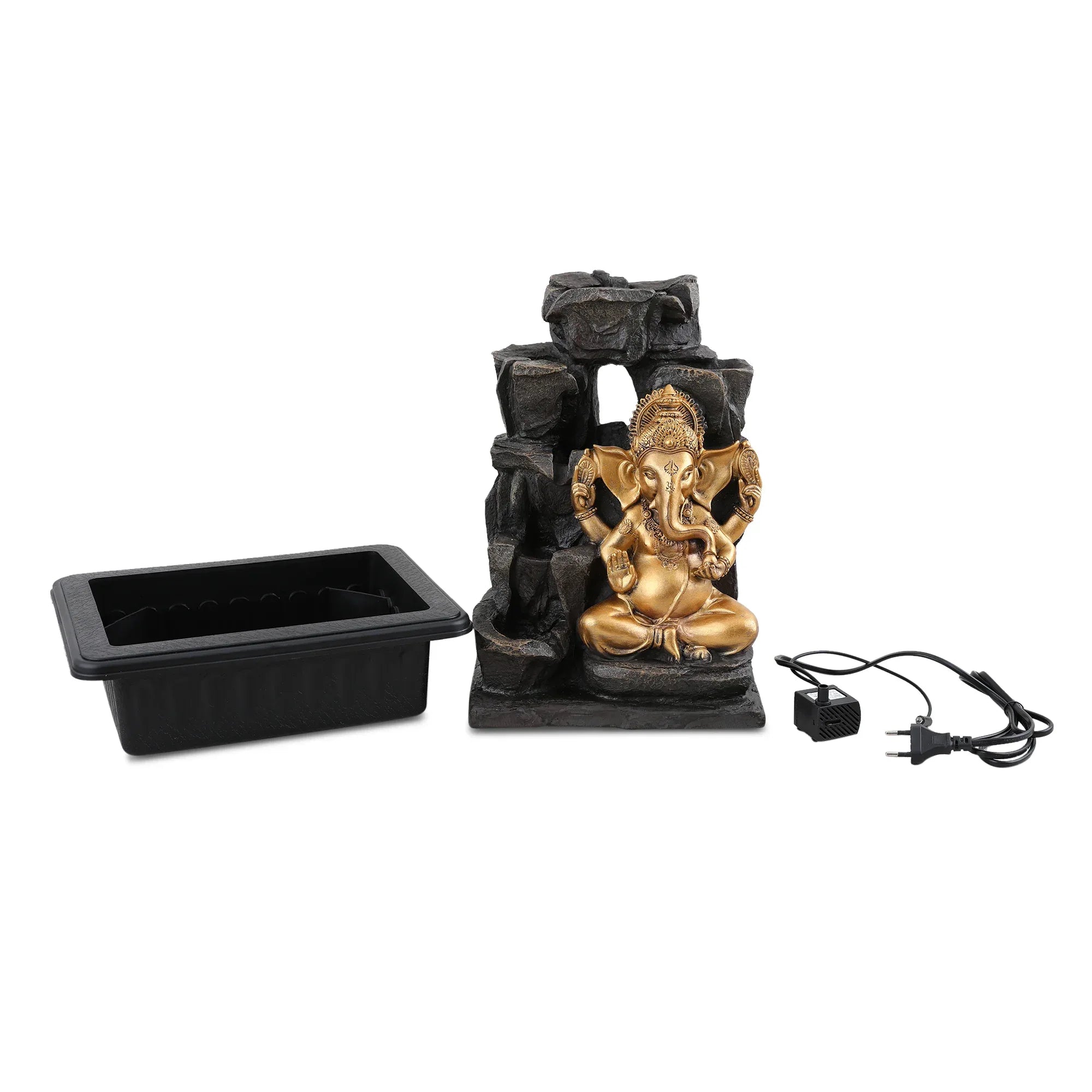 Impression Polyresin Ornate Ganesha Fountain 31X40Cm in Black Gold Colour - HomeTown