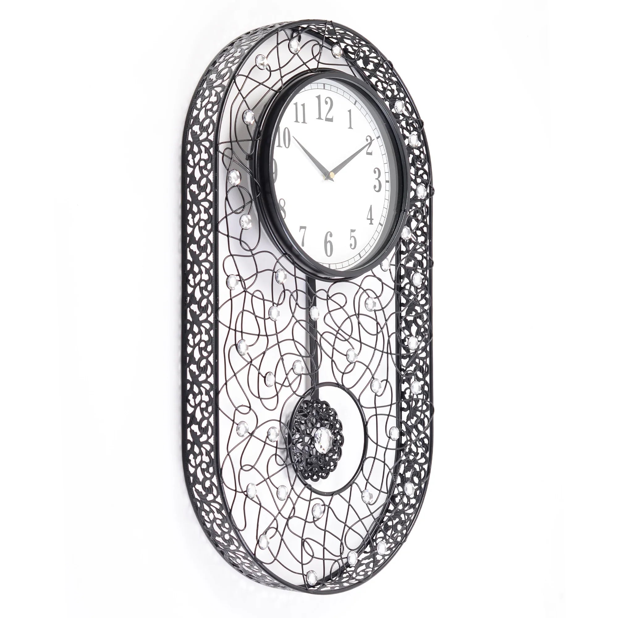 Rhythm Metal And Glass Oval Pendulum Wall Clock in Black Colour - HomeTown
