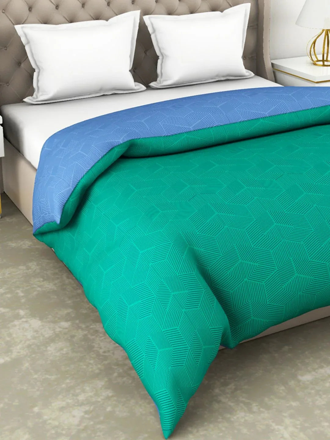 Botanical Cotton Double Comforter 229X254 Cm 210 Tc in Green/Blue Colour - HomeTown