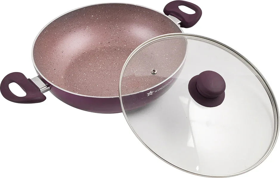 Royal Velvet Induction Bottom Non-Stick Steel Wok With Lid 26cm / 3.2 Ltr / 3mm in Purple Colour - HomeTown