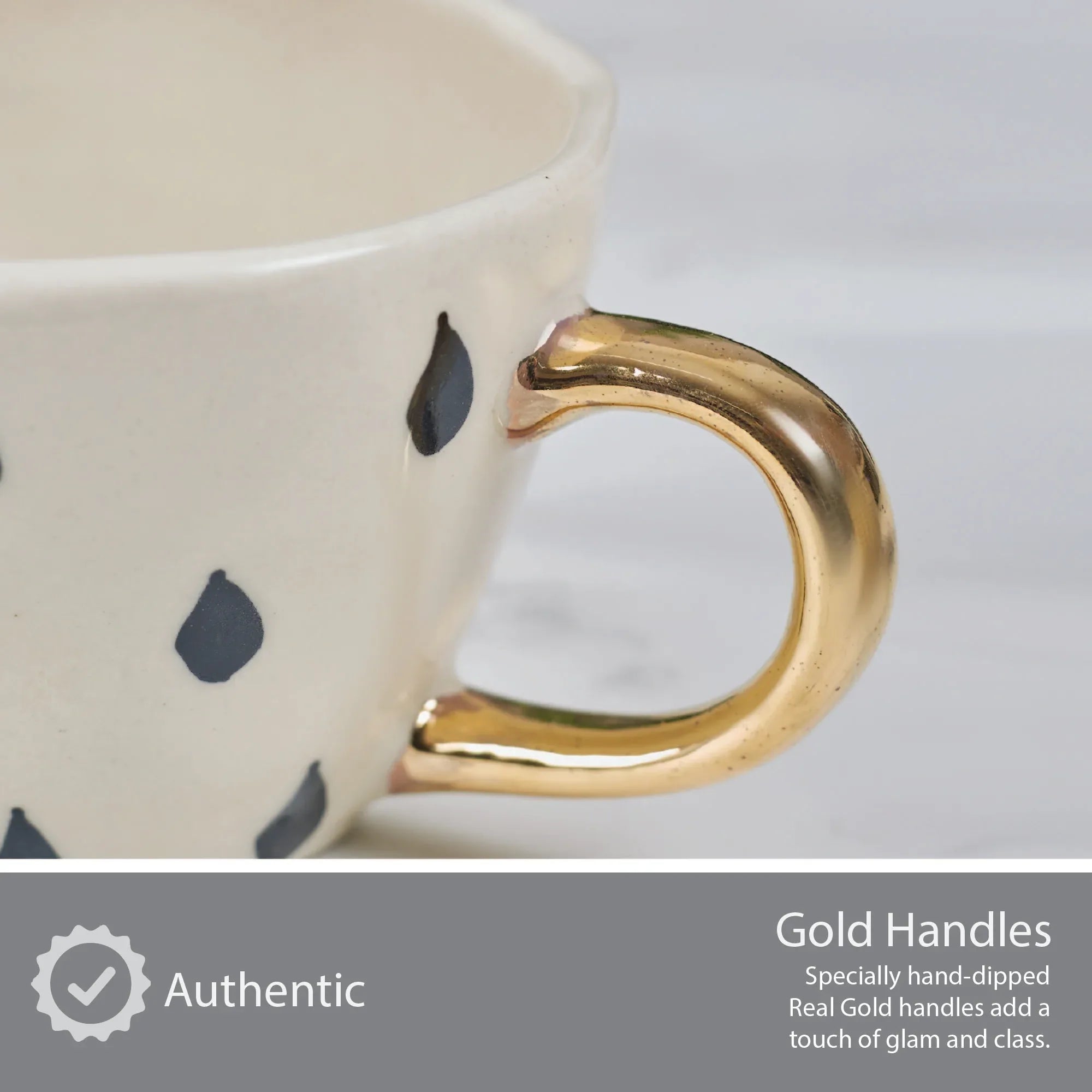 Fiesta Studio Pottery Droplet Tea Mug 250 ML Set of 4 with Real Gold Plating in Black & White Colour - HomeTown