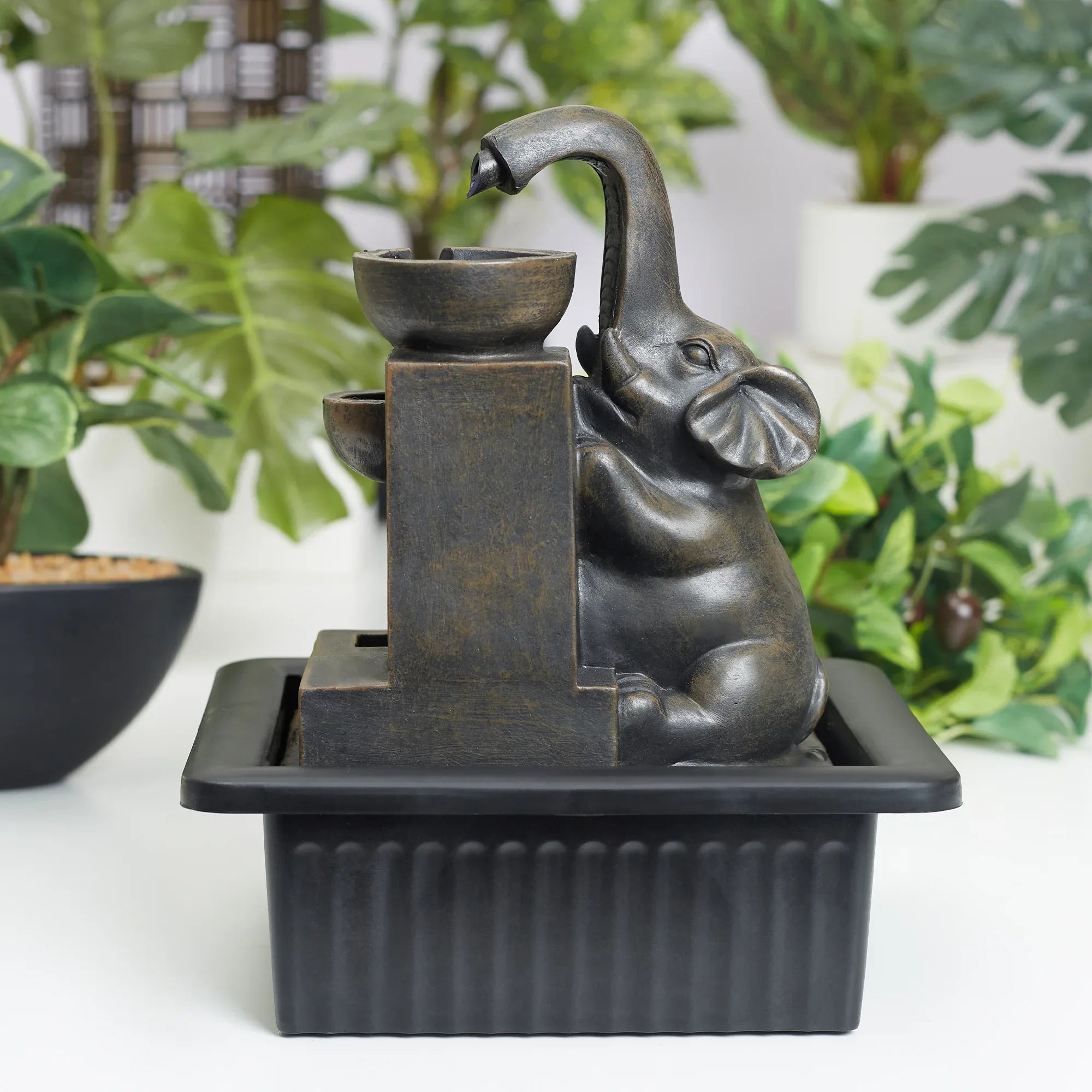 Impression Polyresin Elephant Water Fountain 21x17x25 Cm in Brown Colour