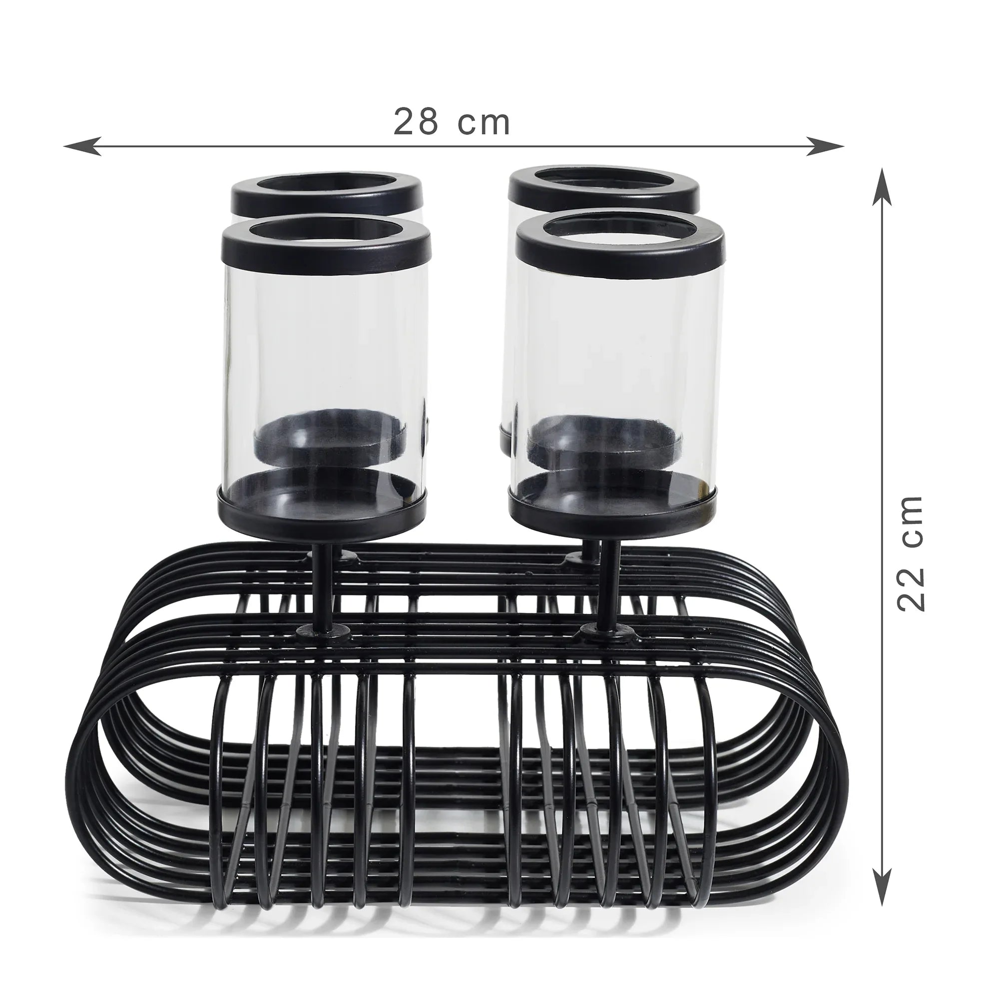 Sovereign Iron and Glass Wired 4 Pillar Holder 28x22Cm in Black Colour - HomeTown