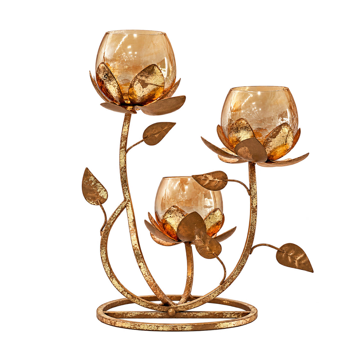 CGI Luxe Utsav 3 Lotus Round Tea Light Gold Finish | 26X22X23 cm
