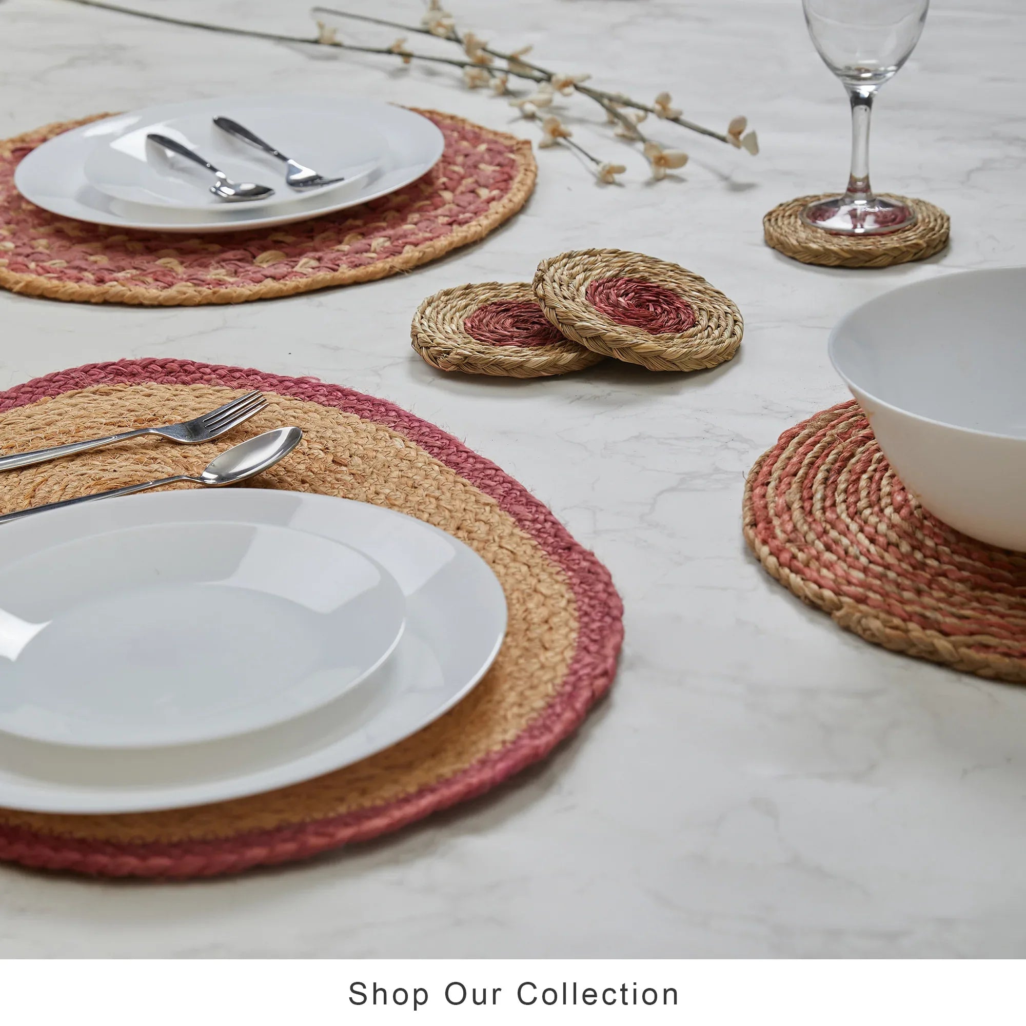 Boho Handmade Jute Placemat 38x38 Cm in Natural & Rust Colour - HomeTown