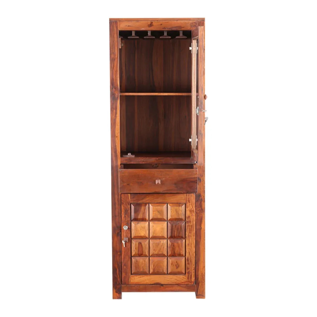 Woodrow Sheesham Wood(Rosewood) Tall Bar Cabinet in HONEY Colour - HomeTown