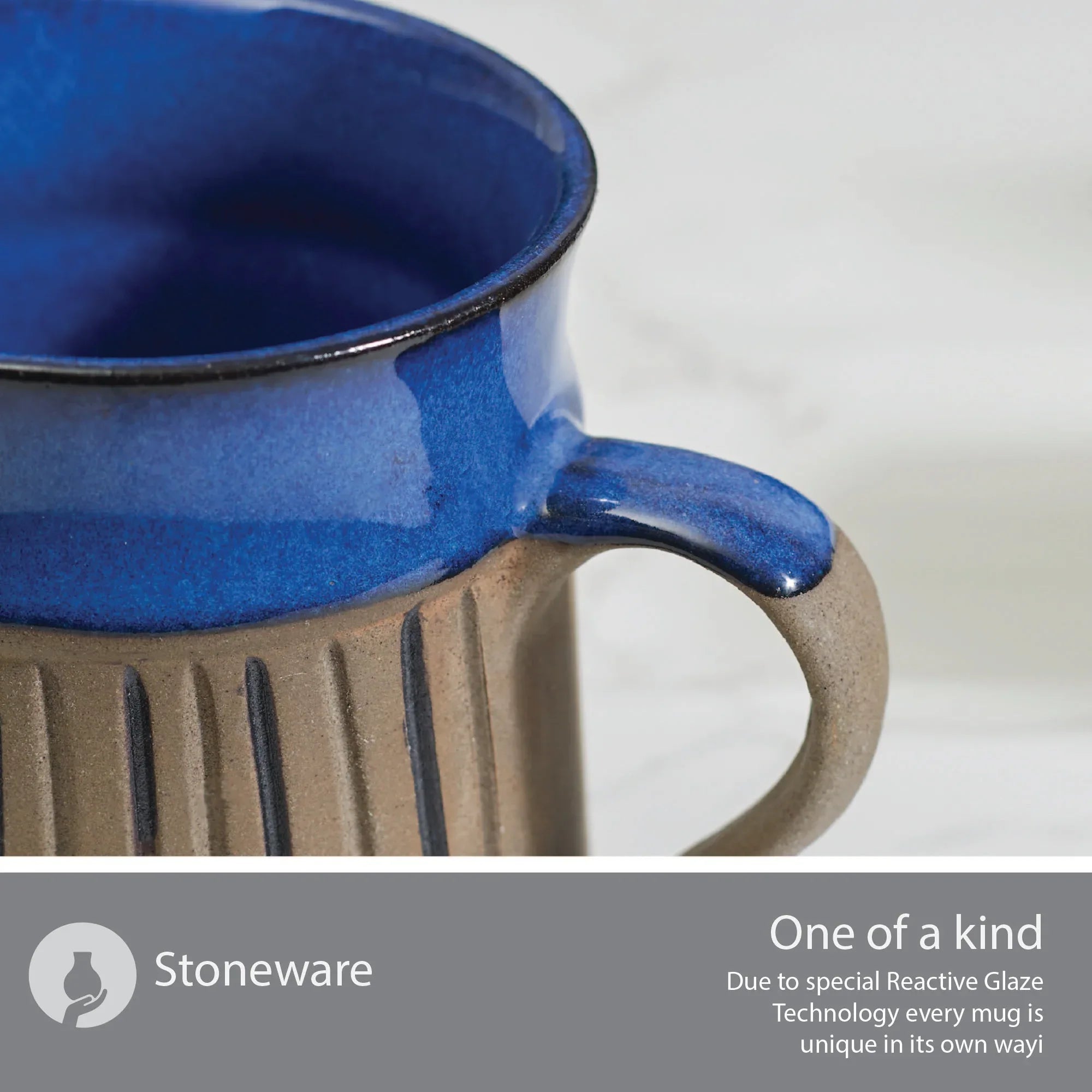 Fiesta Studio Pottery Unico Coffee Mug 300 ML Set of 4 in Cobalt & Brown Colour - HomeTown