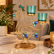 CGI Luxe Utsav Peacock Dbl Votive Gold Finish | 21X11.5X20 cm