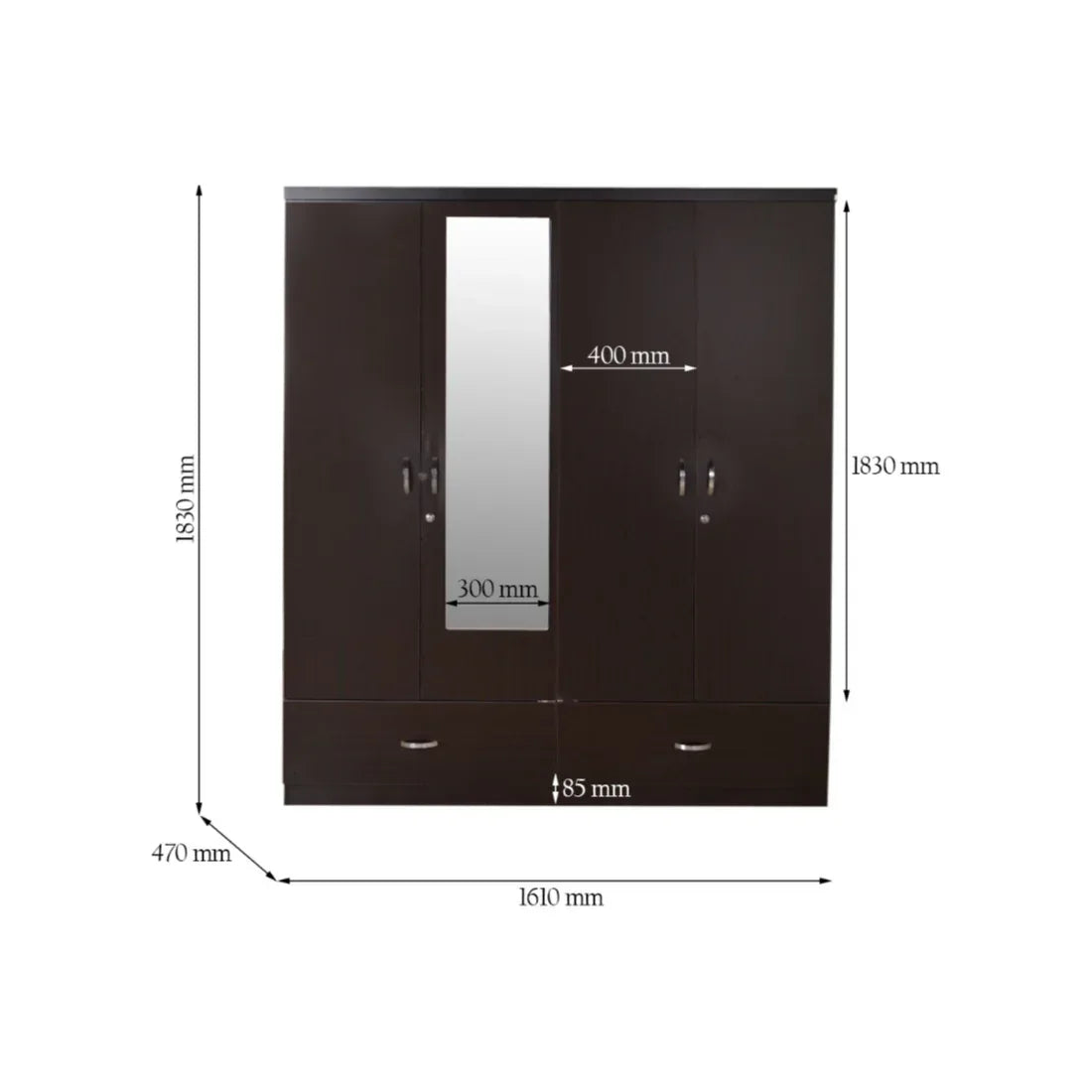 Utsav Four Door Wardrobe with Mirror - HomeTown