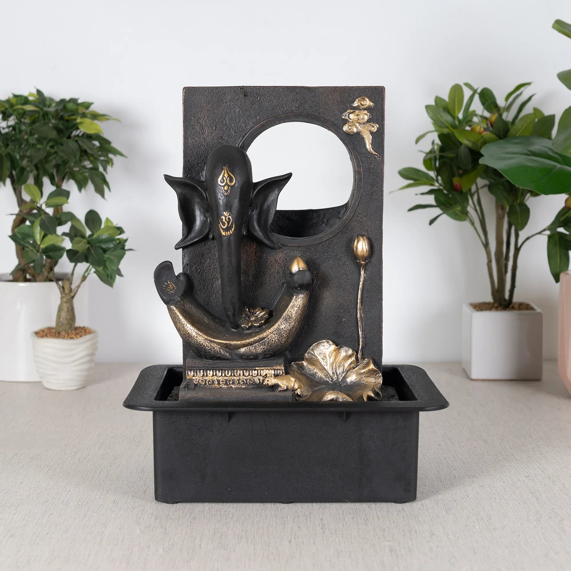 Impression Polyresin Modern Ganesha Water Fountain 30x40 Cm in Black & Gold Colour - HomeTown