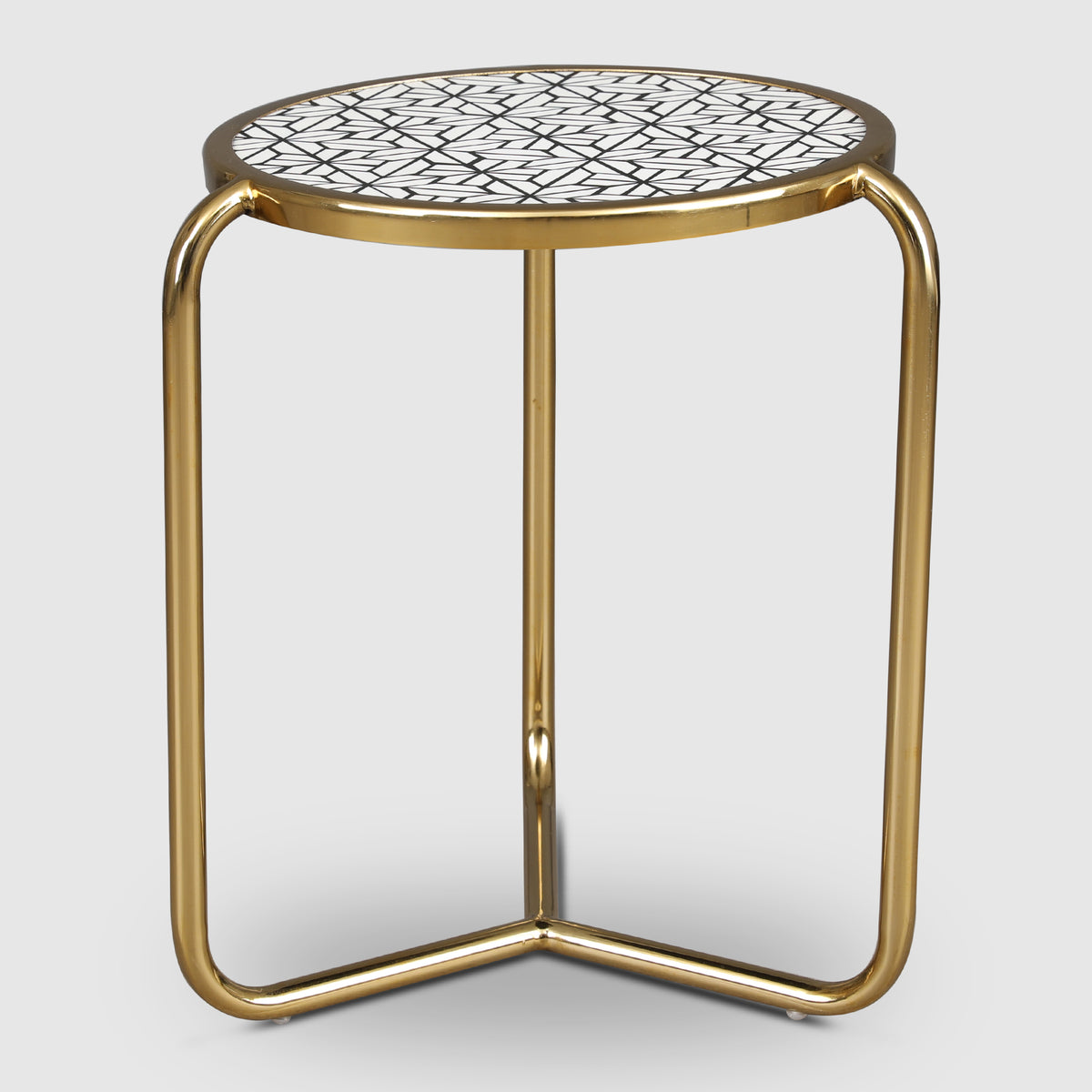 Ossein Metal Nesting Table (Set of 2) in Gold & White Colour