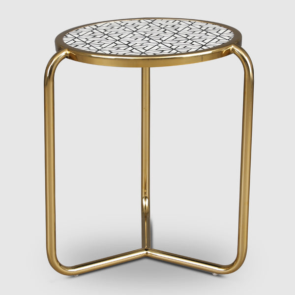 Ossein Metal Nesting Table (Set of 2) in Gold & White Colour dimensions