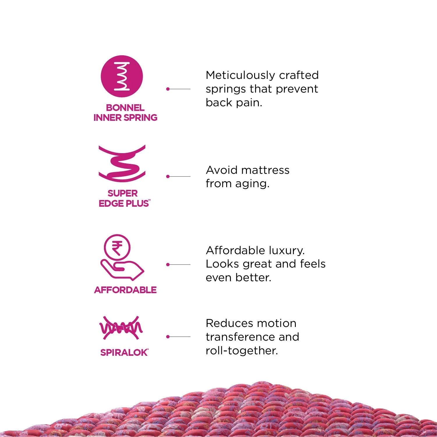 Springkoil Bonnel Spring King Mattress 84x72x8 Inch in Maroon Colour - HomeTown