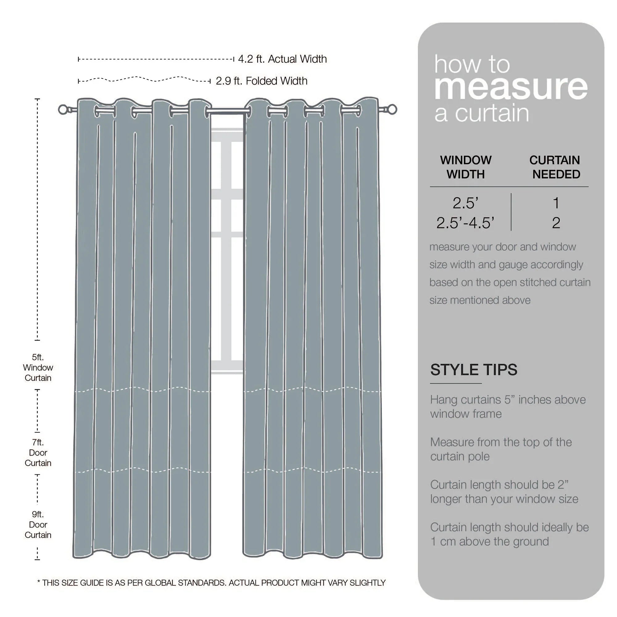 Fiesta Set of 2 Solid Textured Sheer Window Curtains 5 Feet in Charcoal Colour - HomeTown