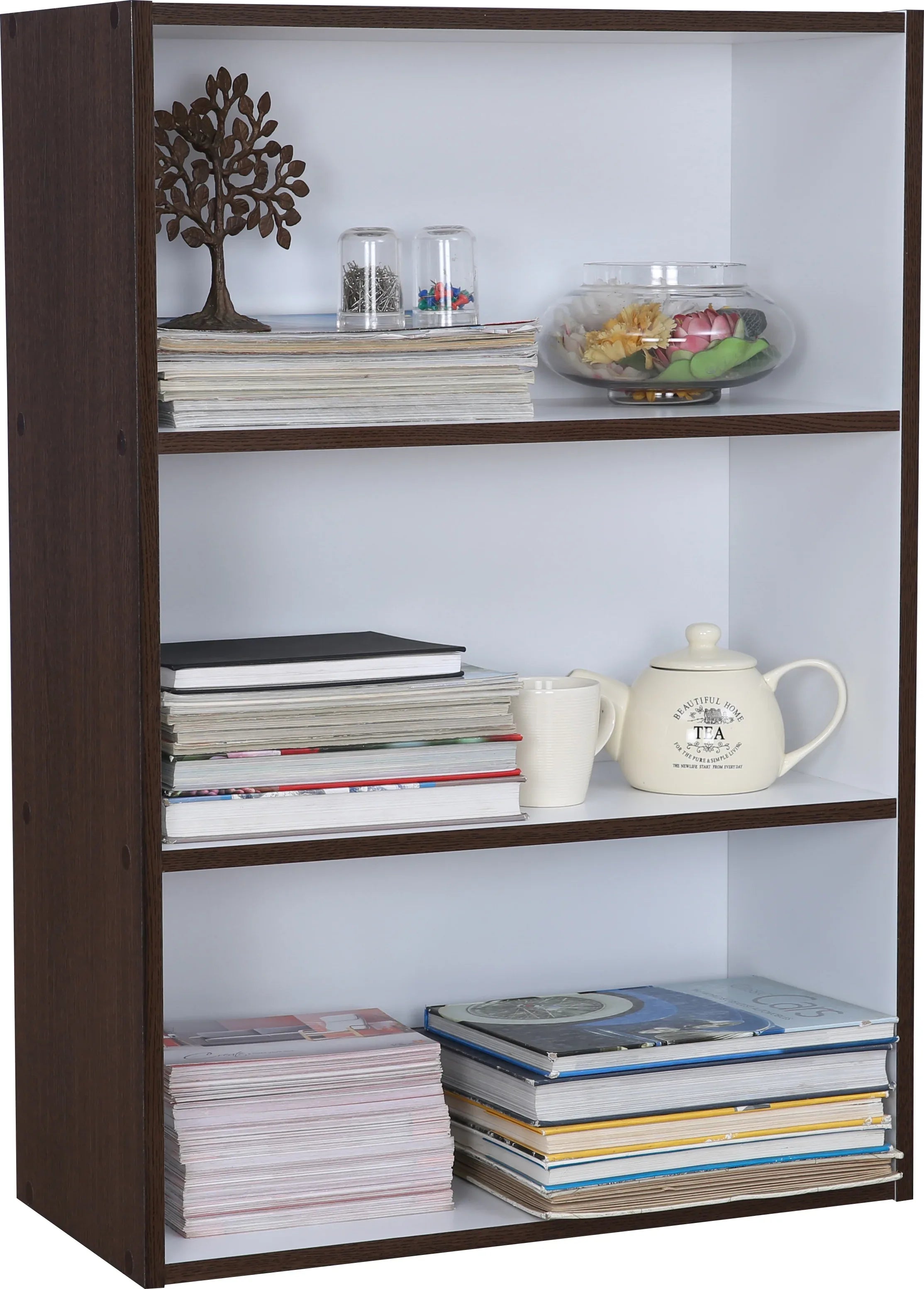 Mezzola Engineered Wood 3 Tier Bookshelf Large in Wenge Colour - HomeTown