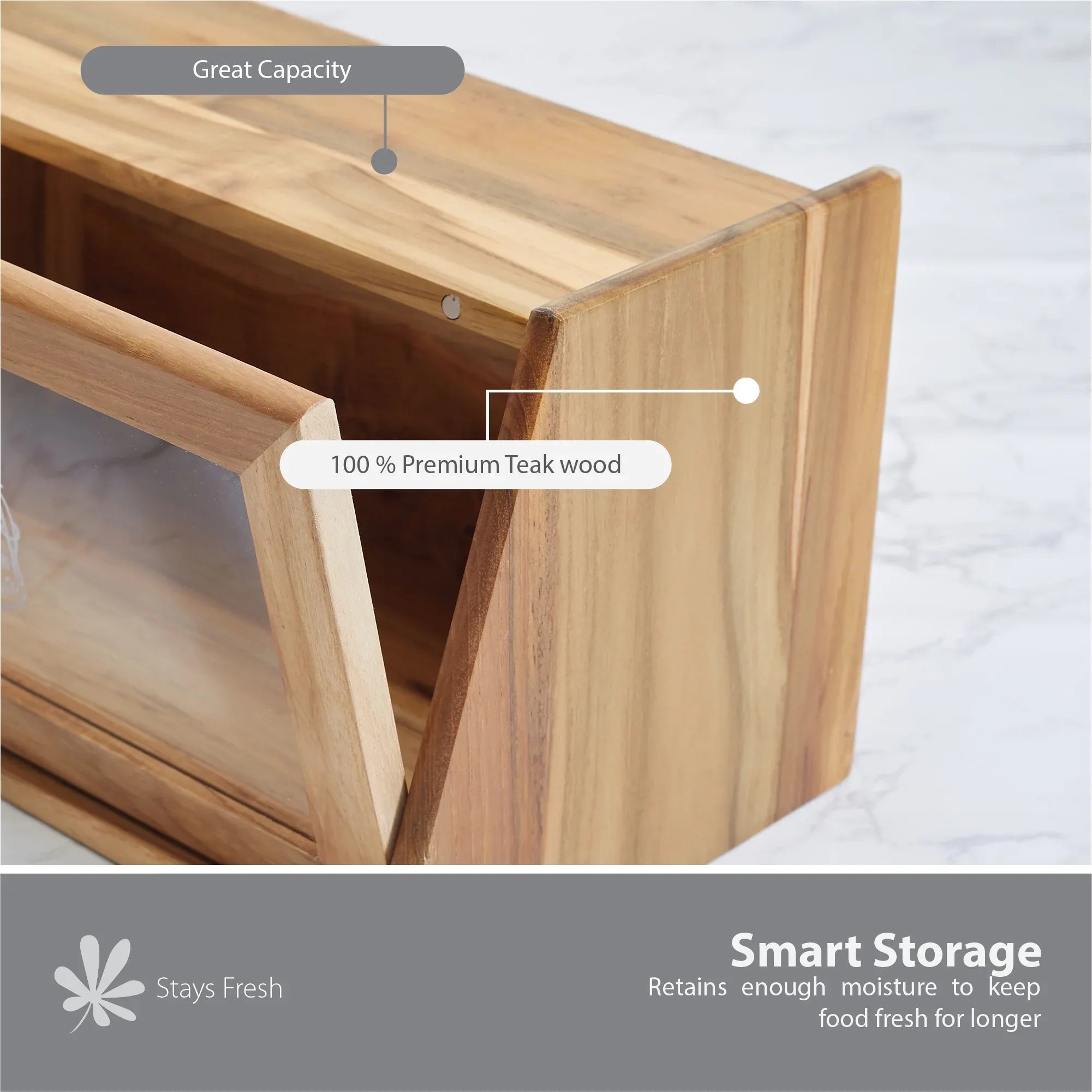 Beautiful Kitchen Wood and Acrylic Bread Box in Brown Colour - HomeTown