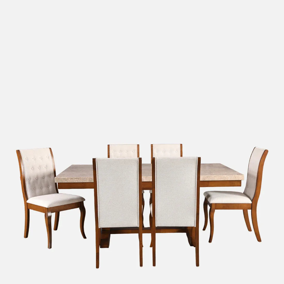 Florentine Marble Finish Six Seater Dining Set in Dark Walnut Colour - HomeTown