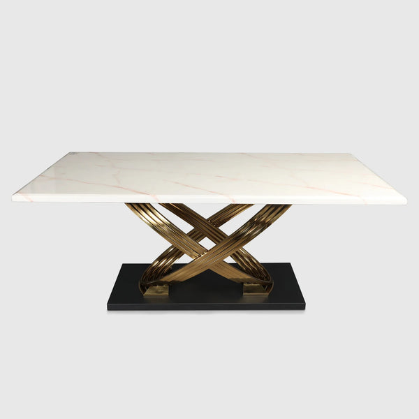 Henry Marble Finish Six Seater Dining Table in Beige & Gold Colour dimensions