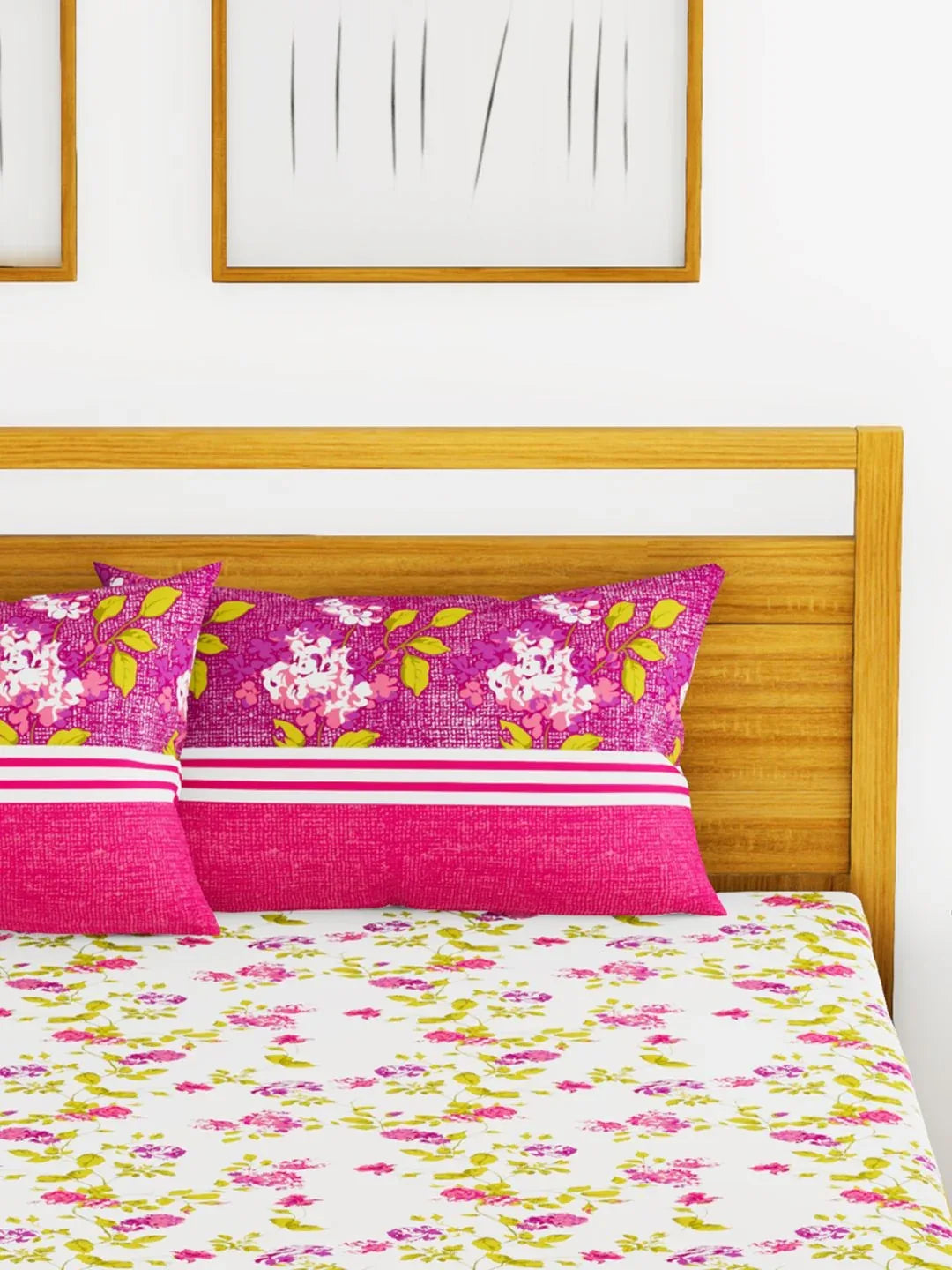 Chantal Cotton Double Bed Sheet 229X274 Cm 210 Tc in White/Plum Colour