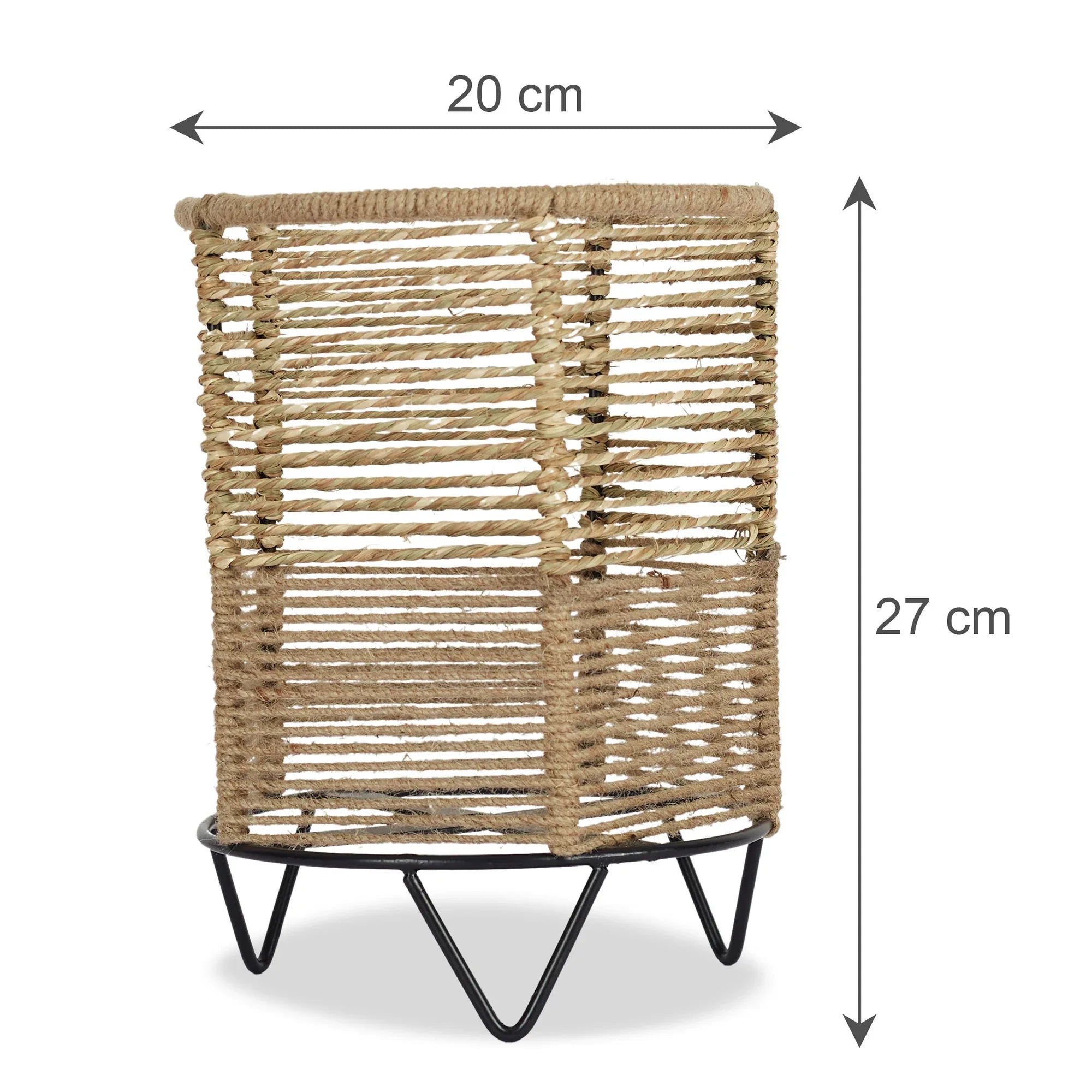 Boho Metal And Natural Fiber Planter Stand 27Cm in Brown Colour - HomeTown