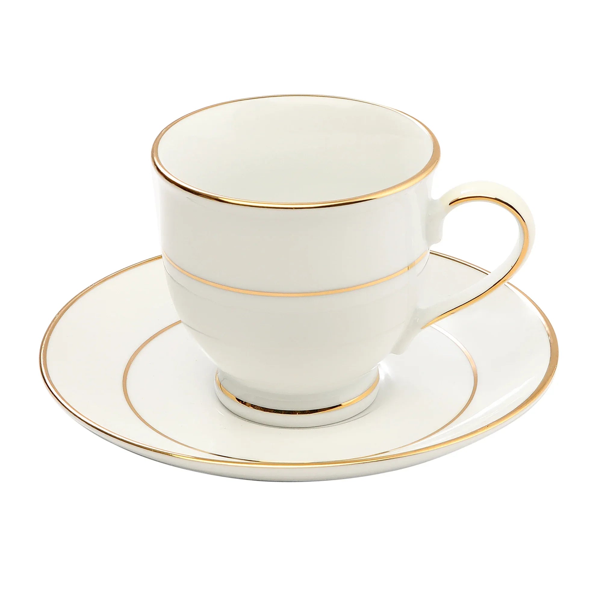 Amour Porcelain Cup & Saucer Set of 12 Pcs in Real Gold Plating & White Colour - HomeTown