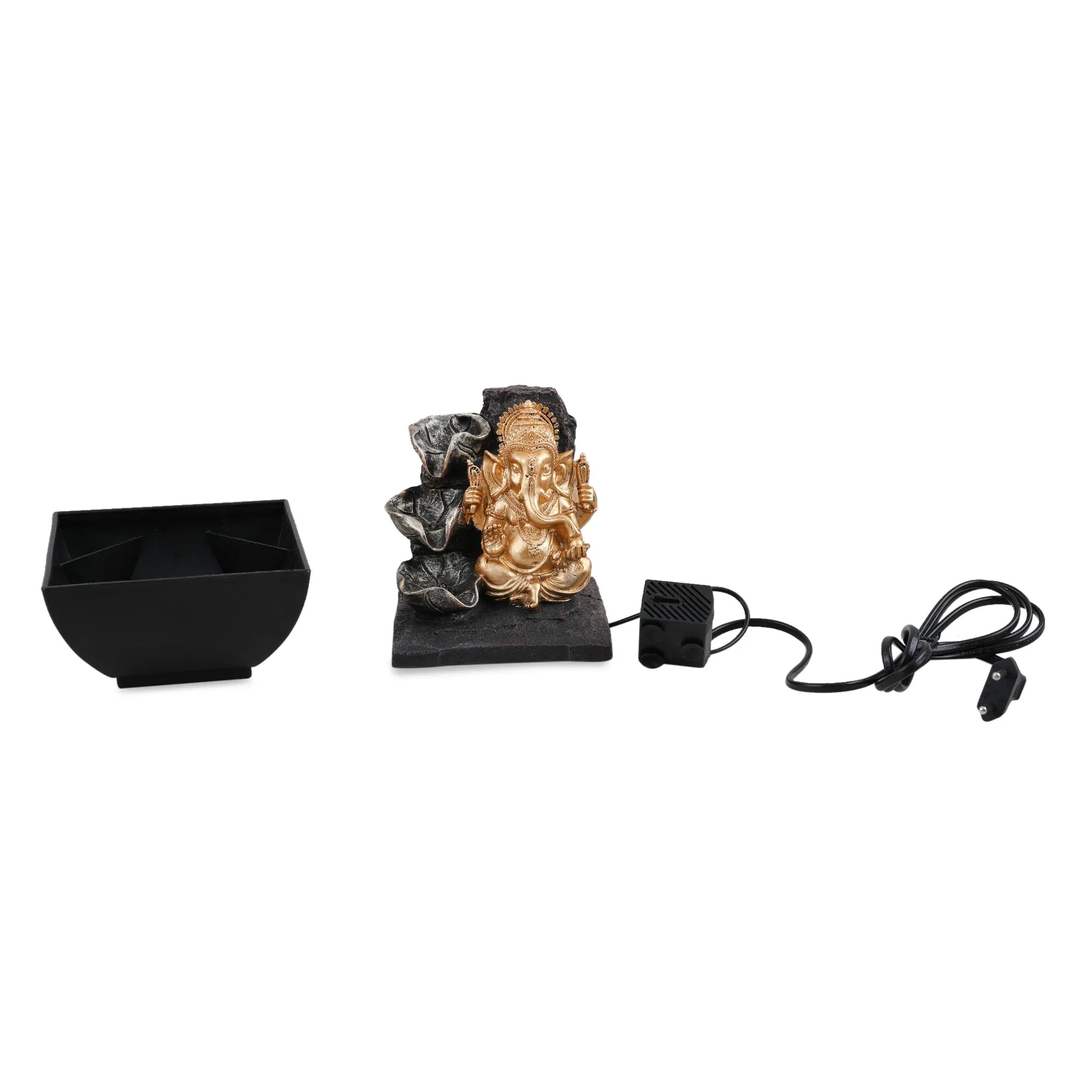 Impression Polyresin Meditating Ganesha Fountain 13X18Cm in Black Gold Colour - HomeTown