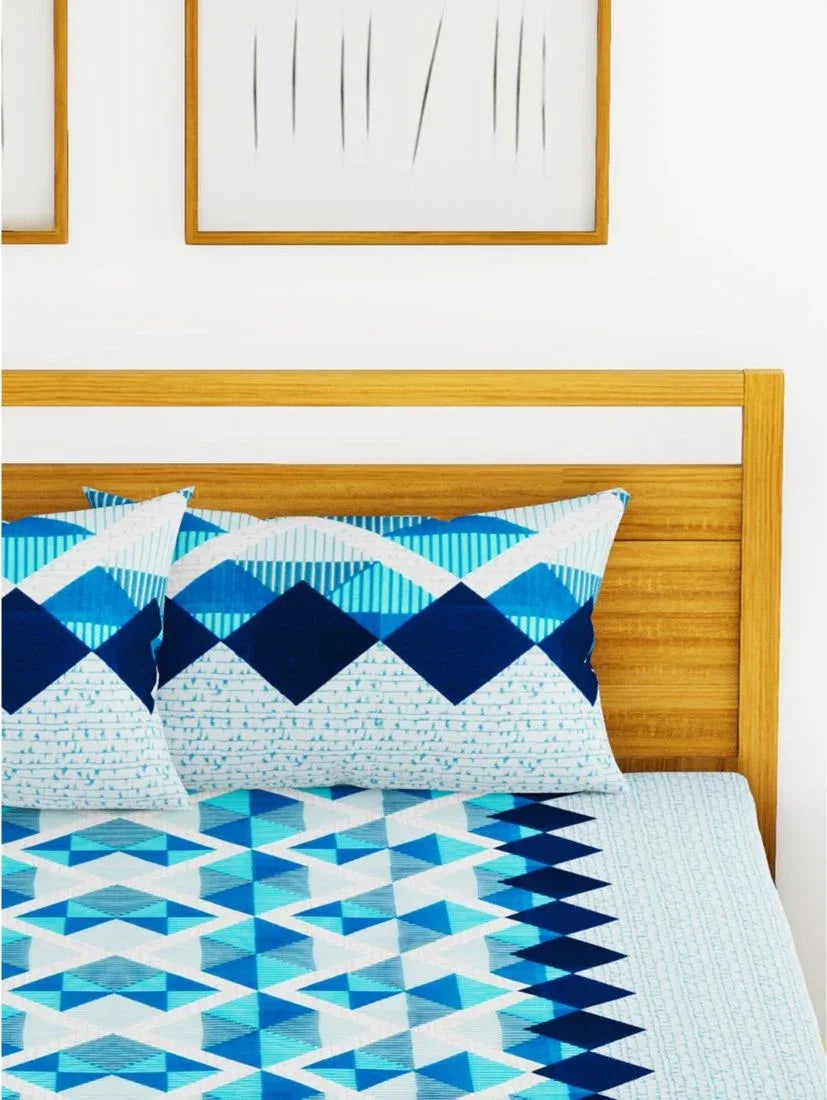 Essenza Cotton King Bed Sheet 220X254 CM in Light Blue Colour - HomeTown