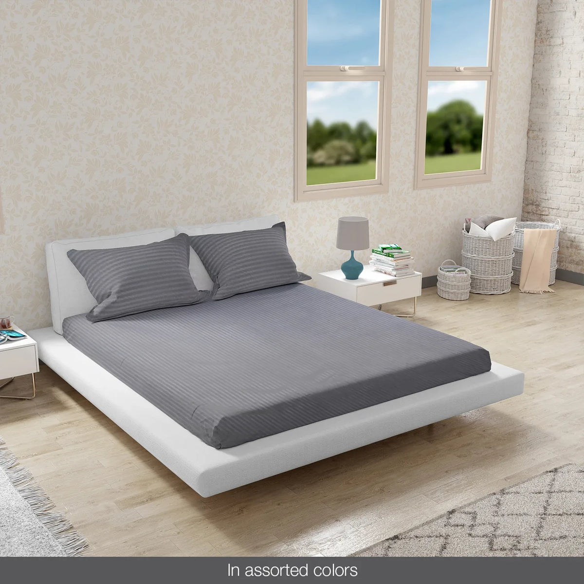 Essentials Micro Solid Self Textured Double Bedsheet Set in Multi Colour - HomeTown