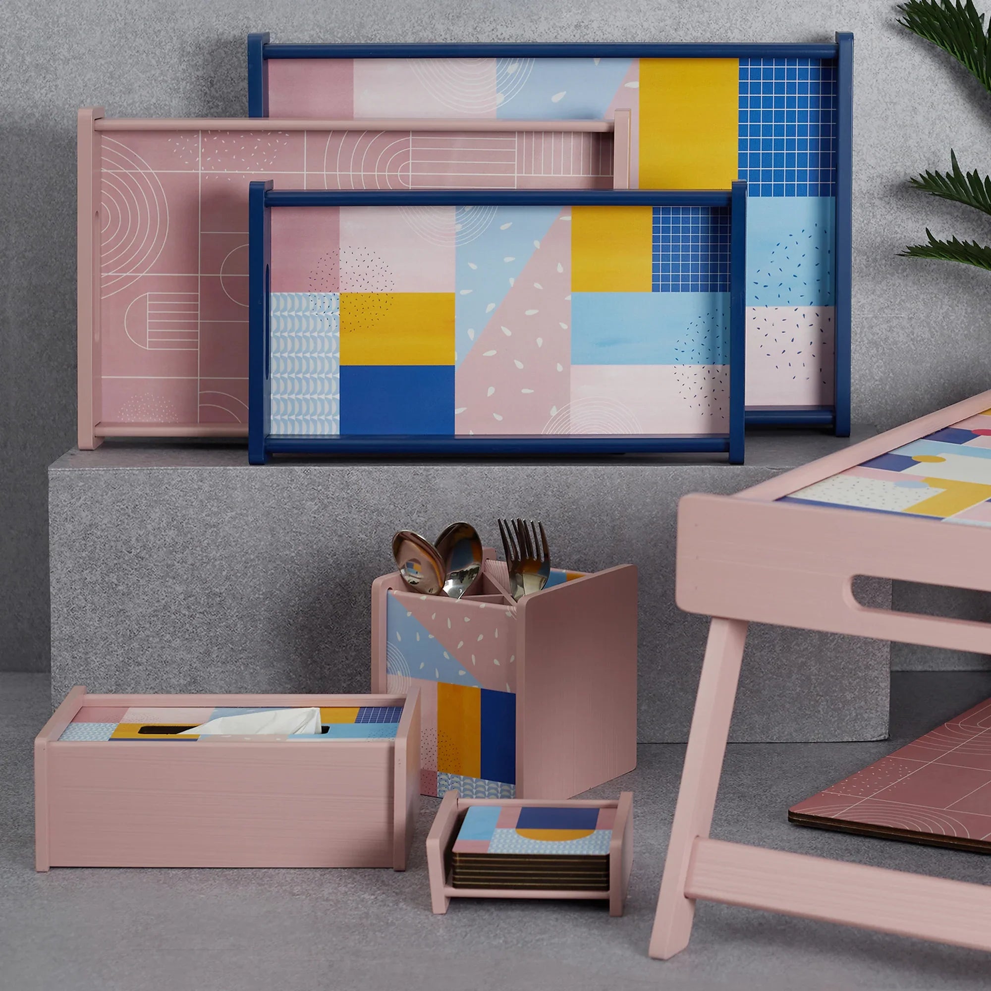 Print Moden Pop Pink Engineered Wood Placemat Set Of 2 in Multi Colour - HomeTown