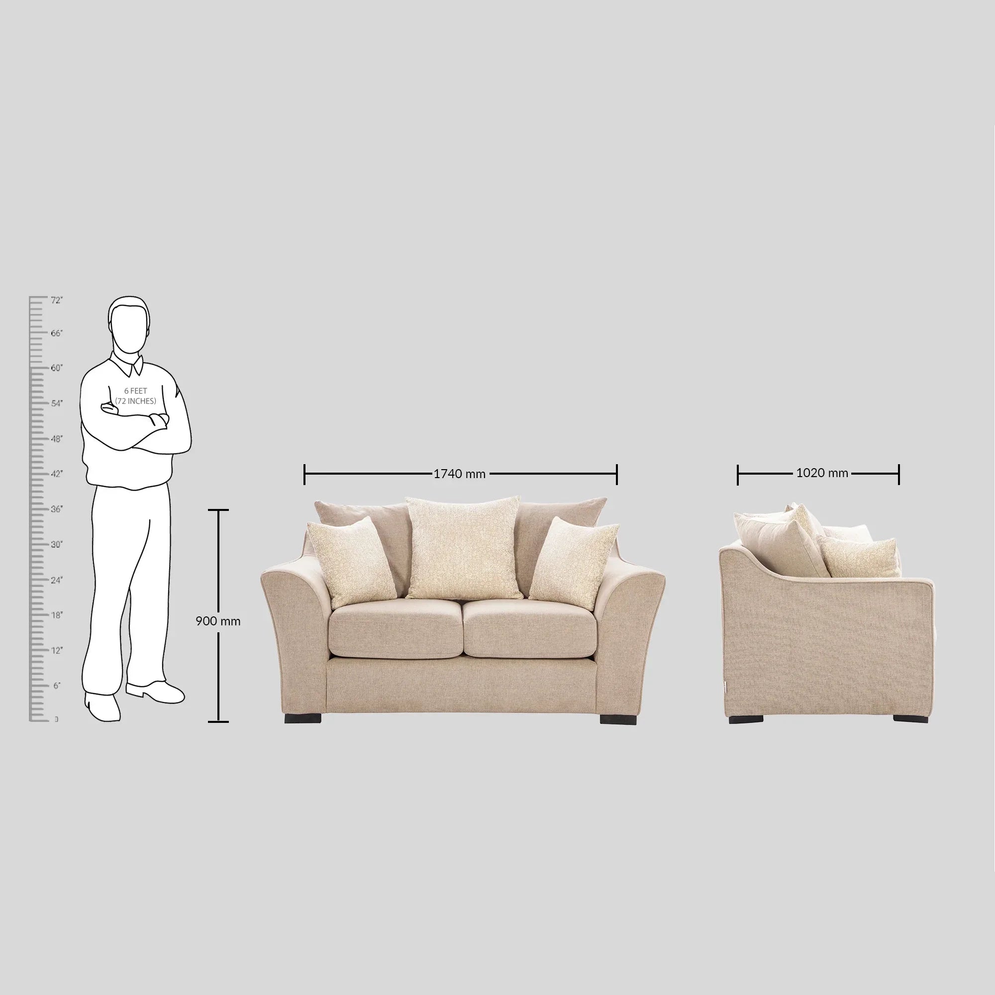 Perth Fabric Three + Two Seater Sofa in Beige Colour - HomeTown