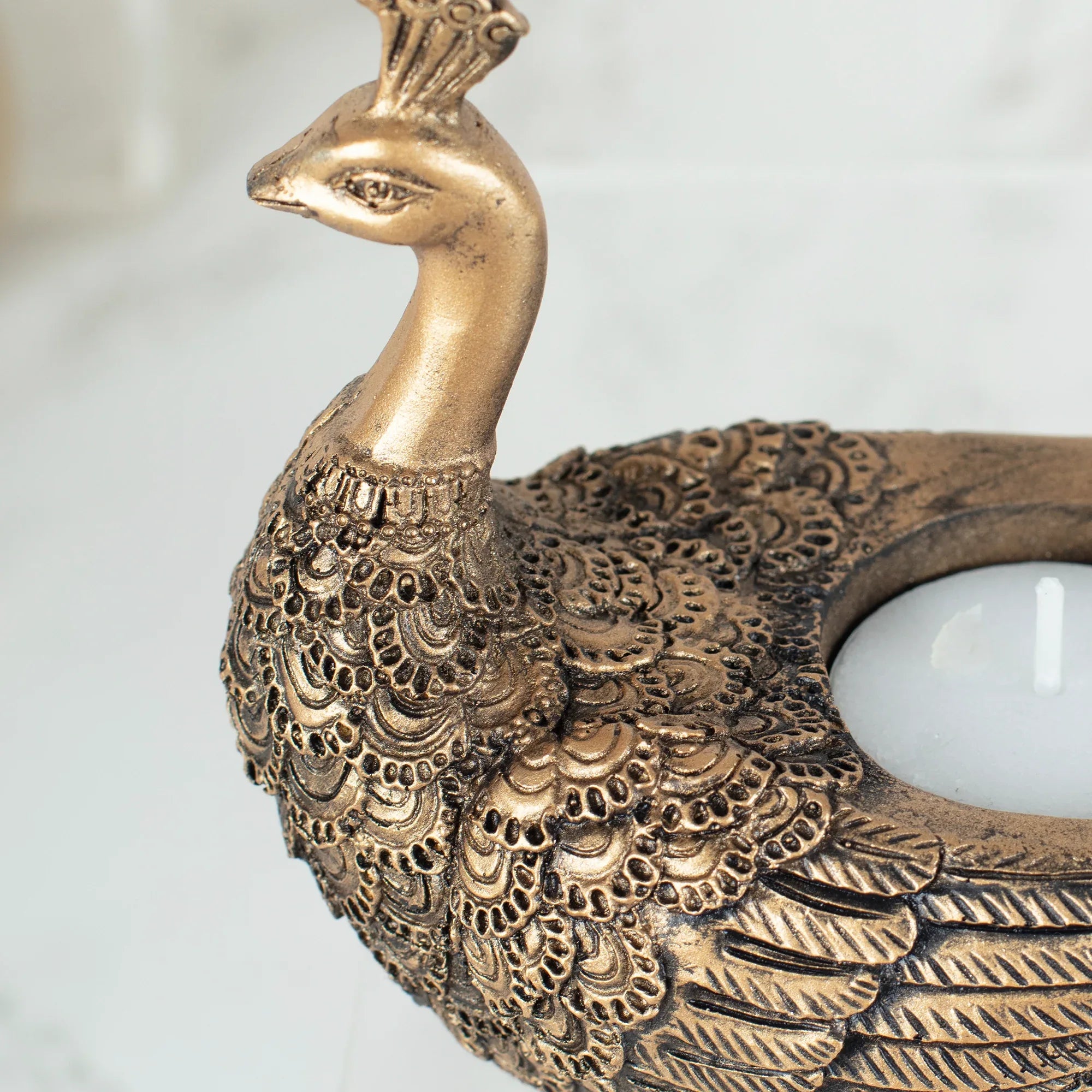 Dynast Polyresin Embellished Ganesha Hand Finished Figurine Cum Tealight Holder 14Cm in Gold Colour - HomeTown